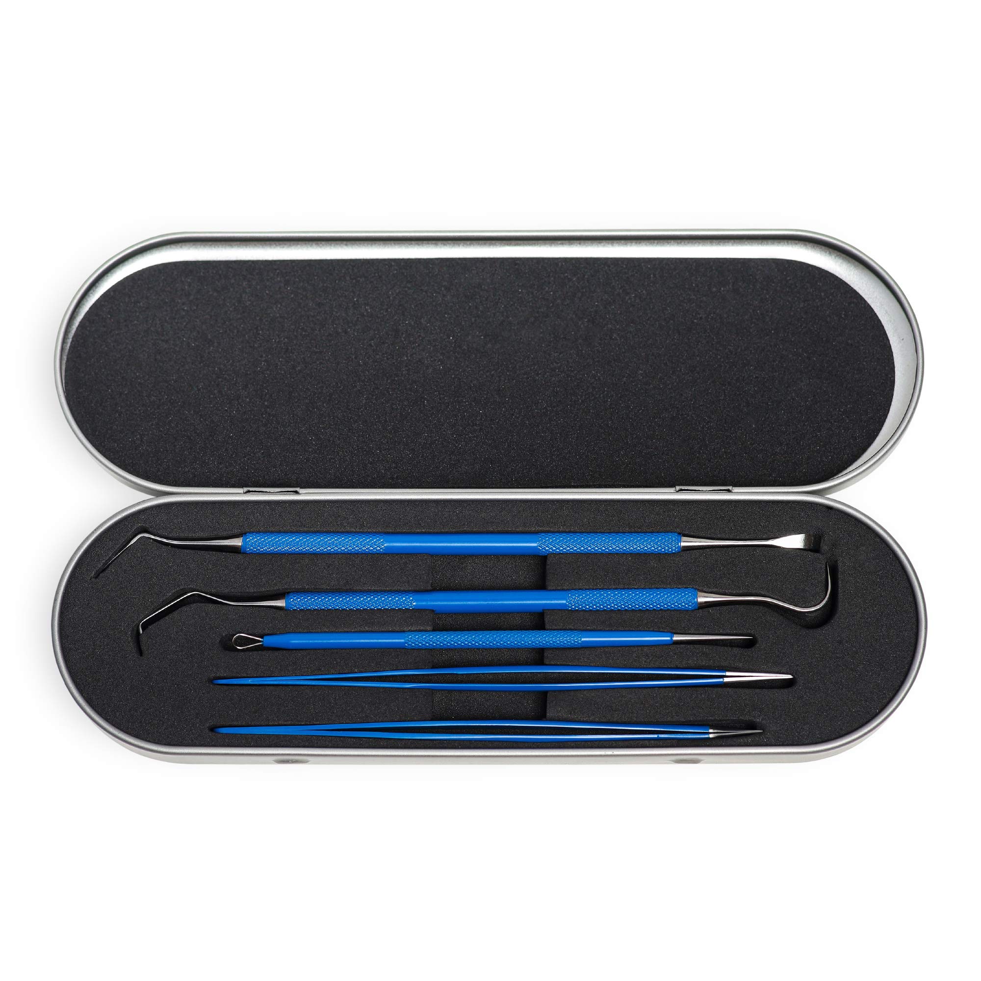 tweexy Craft Vinyl Weeding Tool Kit, 5-Piece Set with Metal Case, Includes Stainless Steel Precision Weeder Picks, Tweezers, and Spatula for Heat Transfer Vinyl, HTV Adhesive Paper Crafting (Blue)