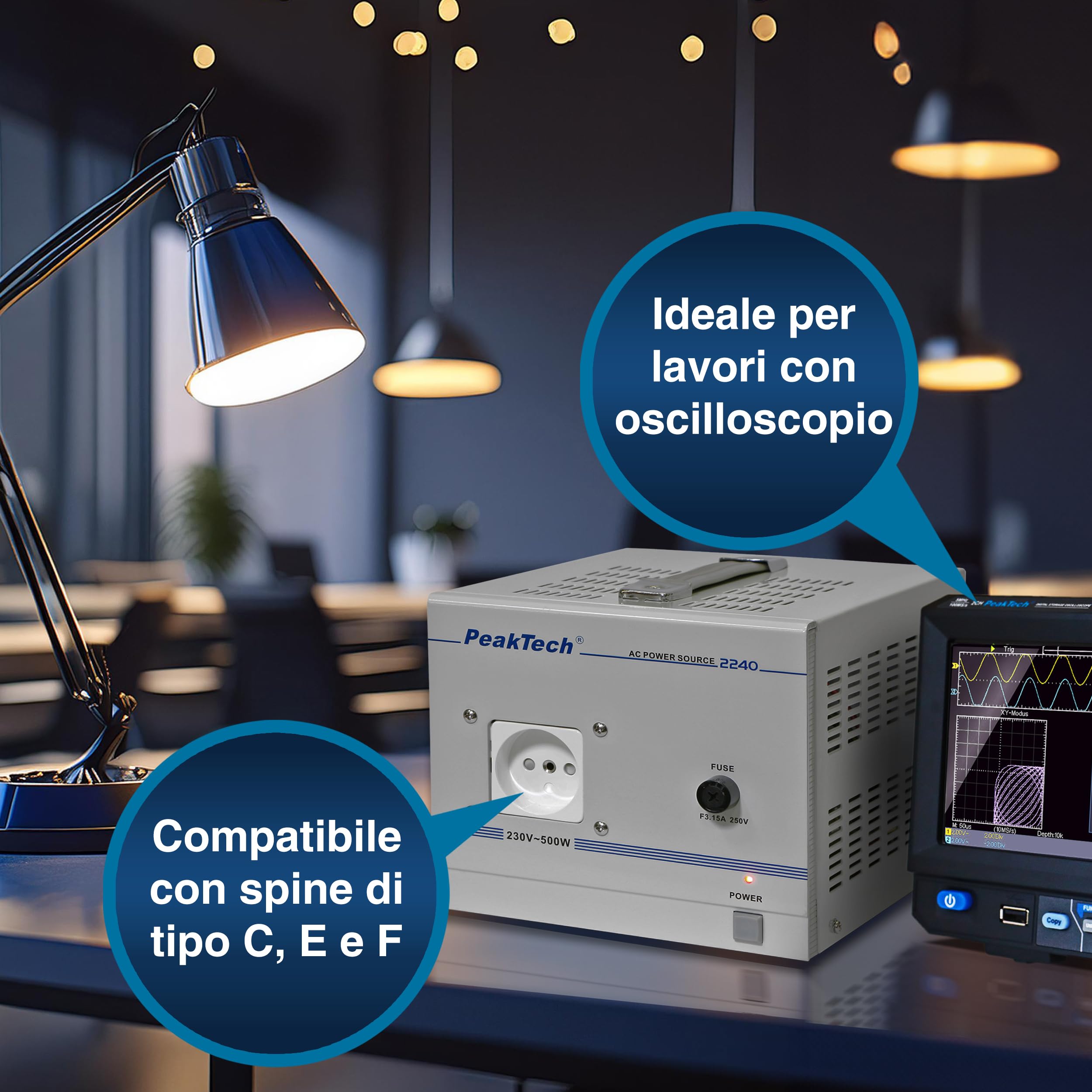 Peaktech 2240 - Trasformatore di Isolamento, Dispositivo di Misurazione, Nucleo Toroidale, Isolamento Galvanico, Classe di Protezione 1-160 x 125 x 235 mm