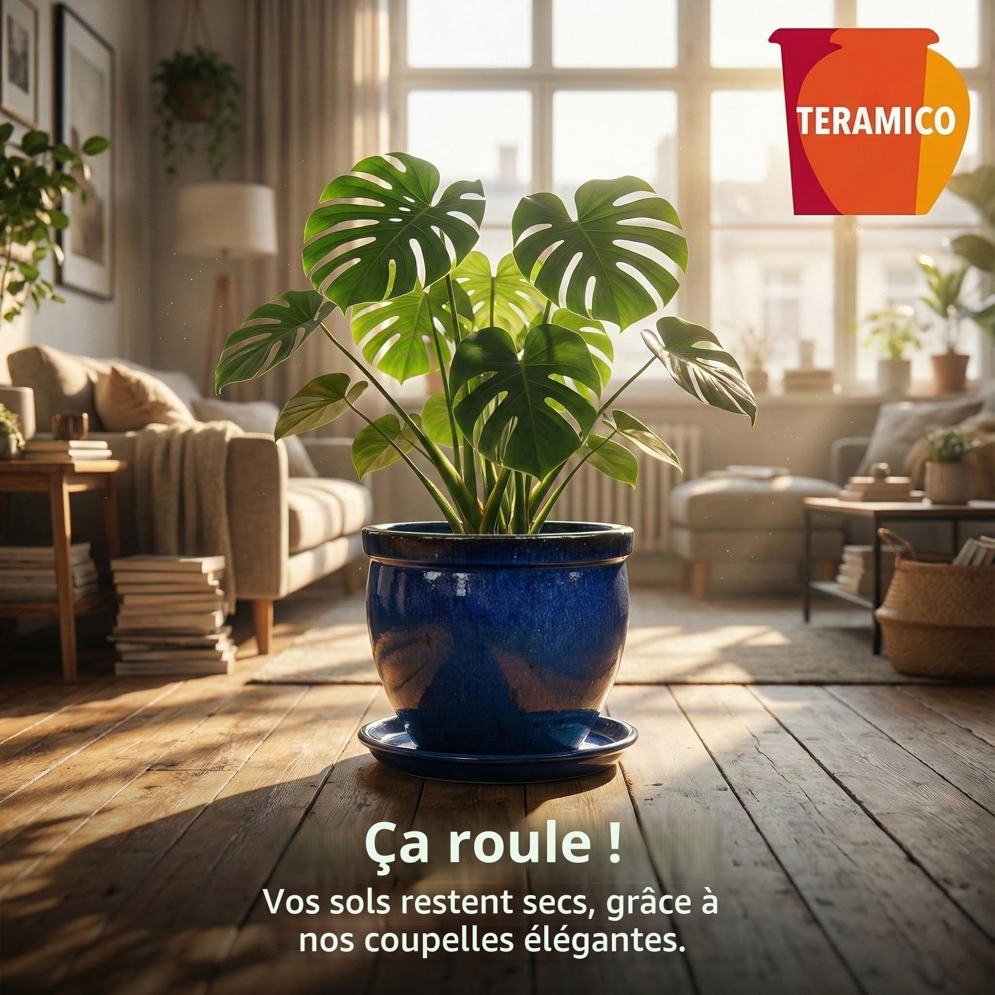 teramico Abreuvoir pour Oiseaux/Assiettes/Soucoupe pour Pots de Fleurs en grès émaillé en grès Bleu, Blanc, Anthracite, 24 cm à 42 cm, résistant au Gel (40 cm, Bleu Roi)
