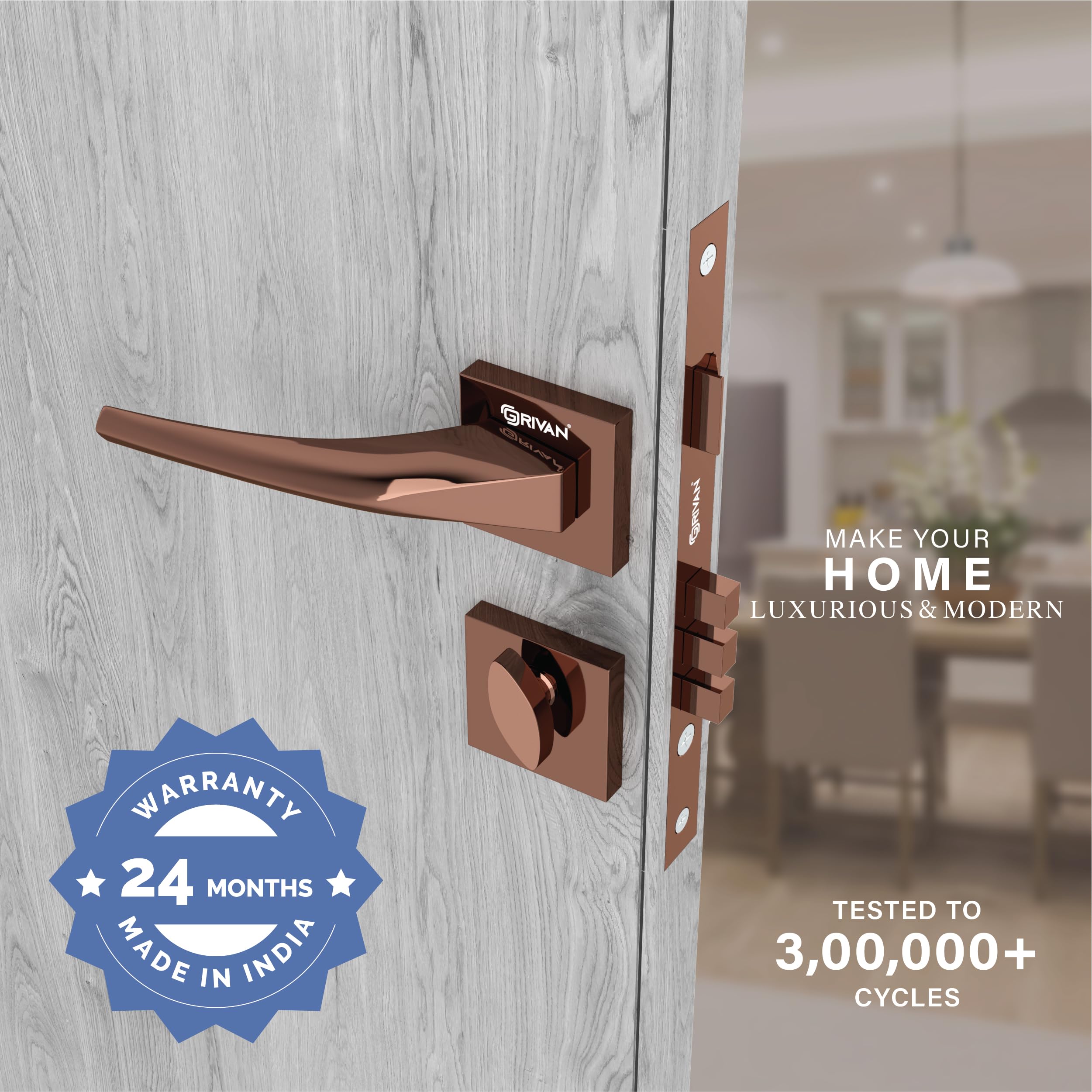 GRIVAN Rose Gold Mortise Lock Set - Secure Your Home -2