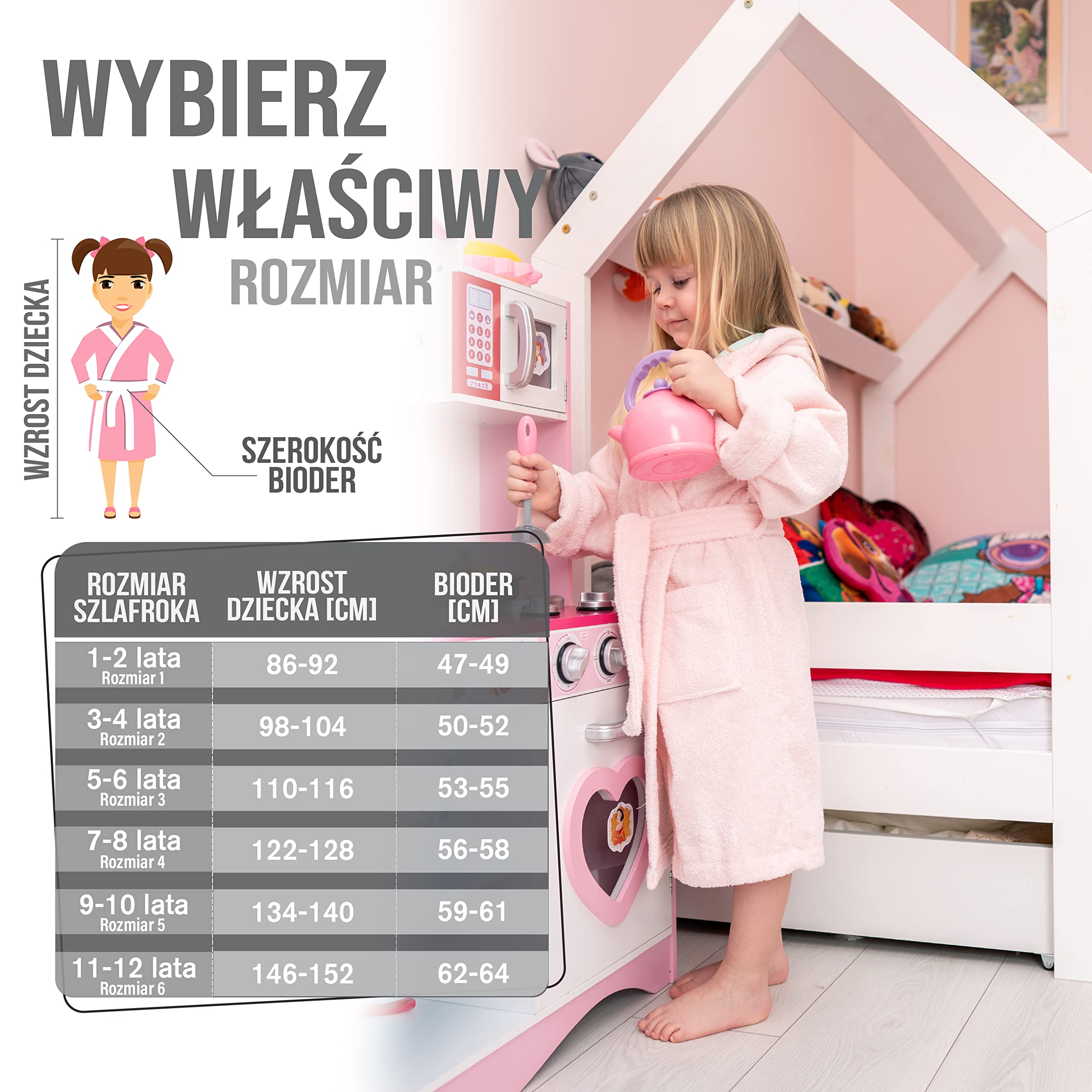 Twinzen Dziecięcy szlafrok kąpielowy z jednorożcem, dla chłopców i dziewczynek, 100% bawełna Öko-Tex®