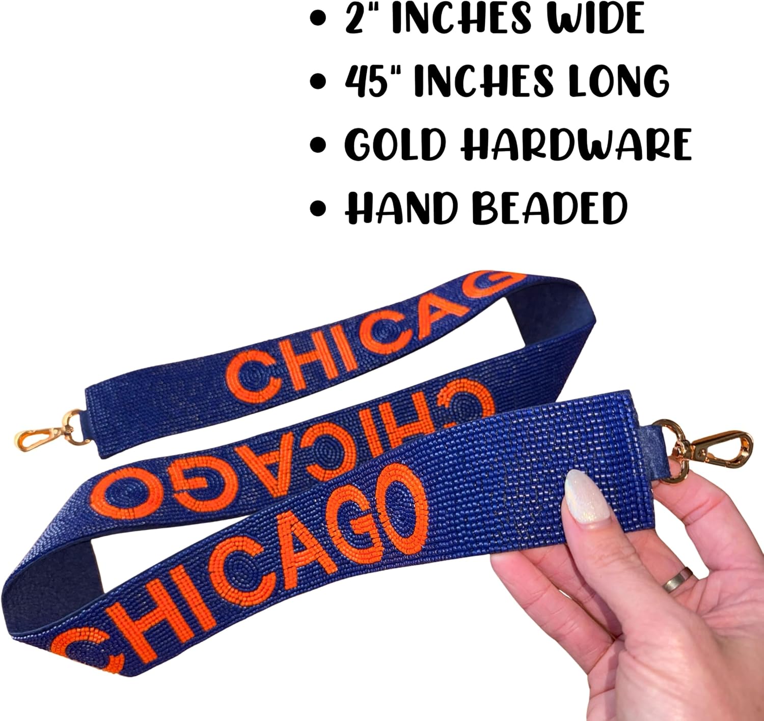 Lashicorn Chicago Navy Blue Beaded Purse Strap Orange Letters 45” Pro Football Stadium Approved Clear Bag Bear Gold Hardware Sports Illinois