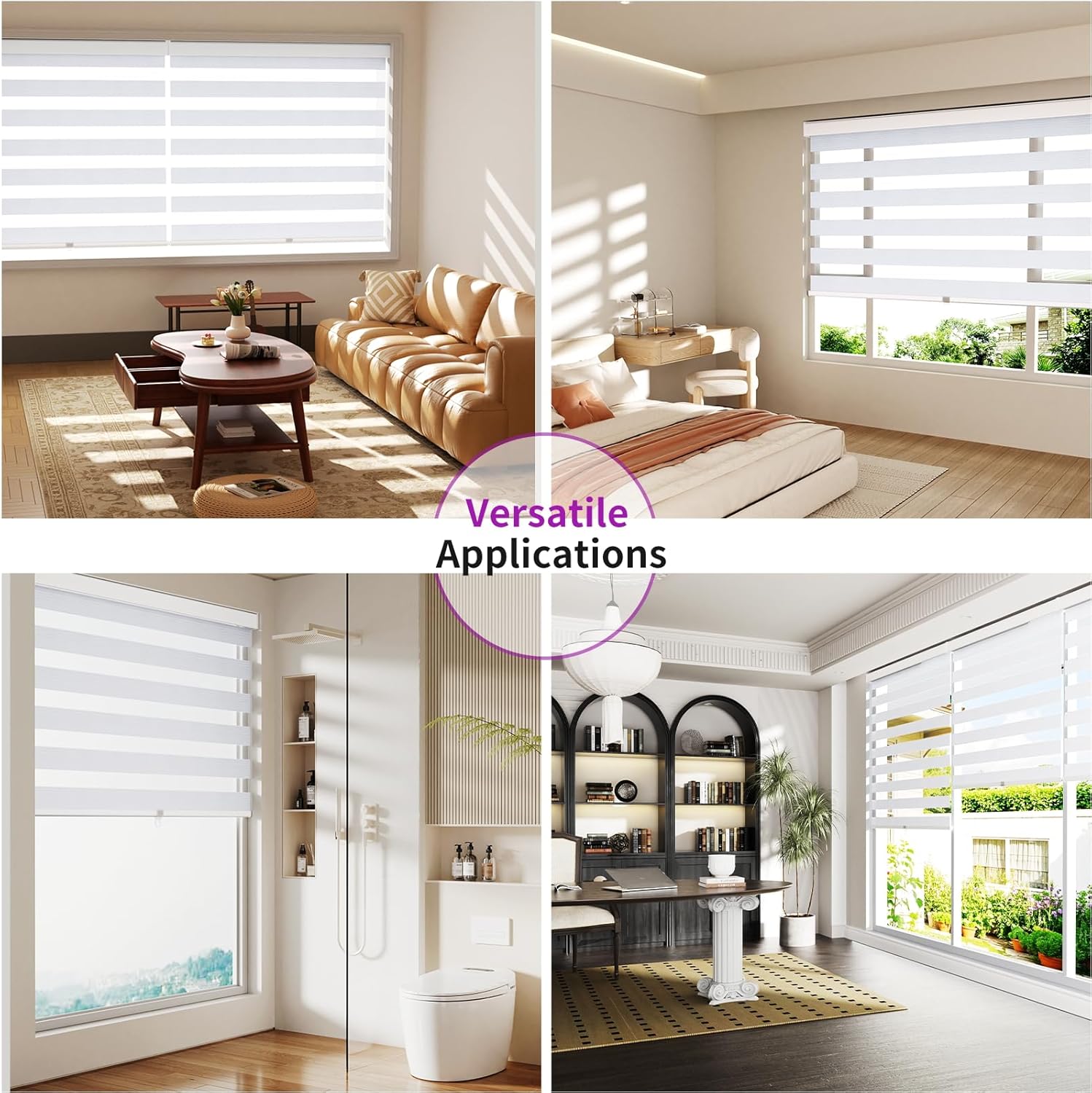 Astomi Zebra Roller Window Shades - Pull Down Roller Shades with Valance, for Living Room, Bedroom, Office, Bathroom, 24" W x 72" H, Pure White