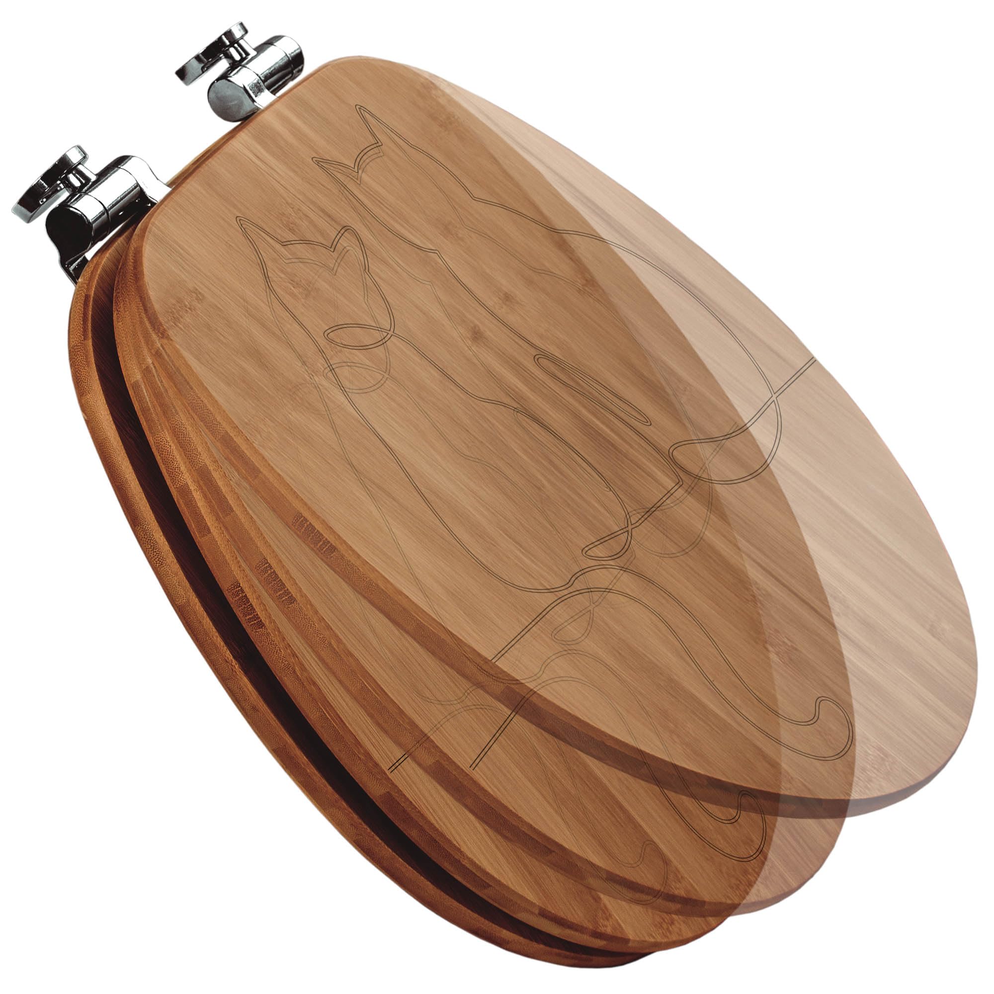 banjado® Hochwertig gravierter Design WC Sitz Bambus Absenkautomatik Katzenliebe/Toilettendeckel mit Absenkautomatik Holz/Bambus Klodeckel/WC-Sitz für alle gängigen Toiletten
