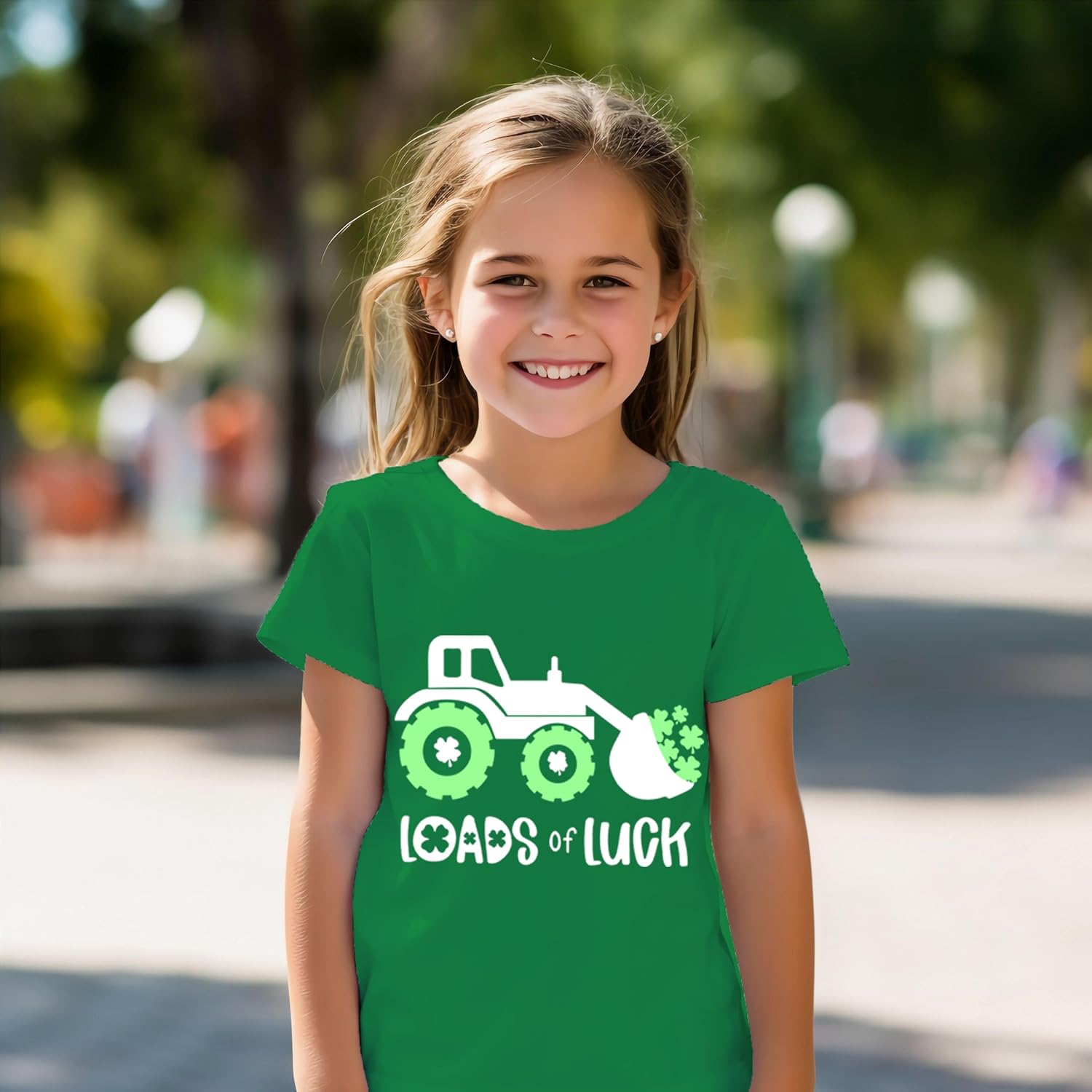 Kids St Patricks Day Shirt Boys Girls Irish Shamrock Clover Lucky Tractor Graphic Tees Toddler Short Sleeve T-Shirt Top Green - Image 3