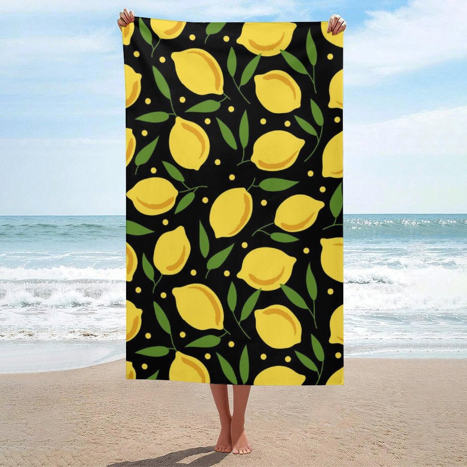 LEDFCVSU Beach Towel, Cartoon Lemon Bath Towel, Absorbent Towel for Swimming, Sports, Travel