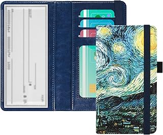 Checkbook Cover, Leather RFID Blocking Check Book Wallet, Protective Premium Business and Personal Duplicate Checks Holder, with Credit Card Slot for Women Men, Z-Starry Night, Checkbook Cover with Elastic Closure, Rfid Wallet