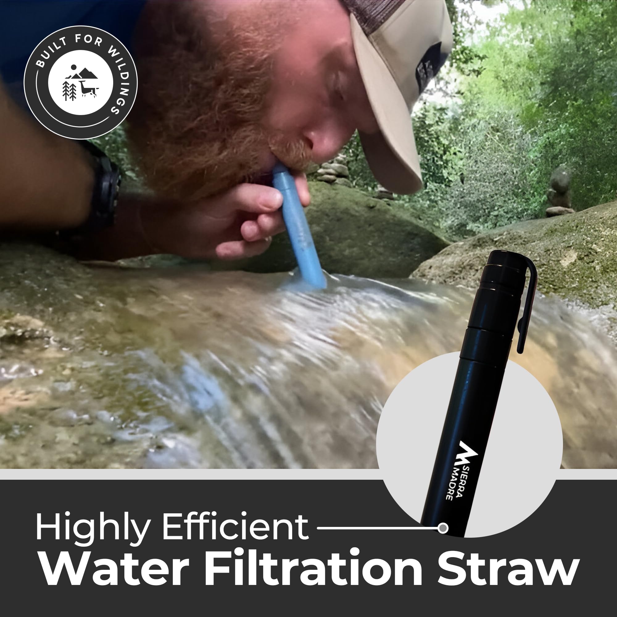Sierra Madre Pure Water Straw – 264 Gallon Water Filter Purification for Backpacking, Camping, Hiking, Travel - Perfect for Preparedness Survival Gear & Supplies - Portable & Lightweight (Pack 5)