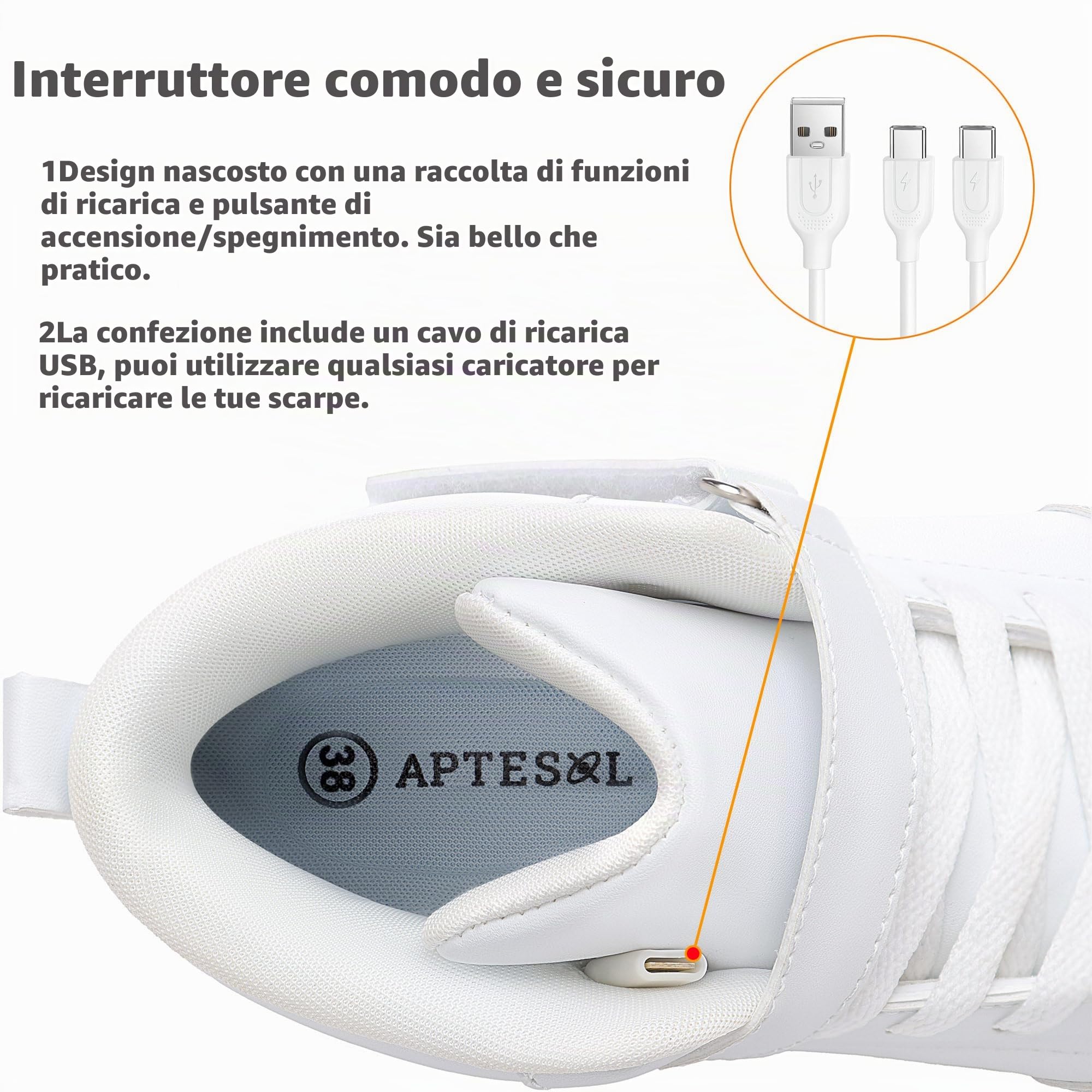 APTESOL Scarpe per Bambini con luci a LED per Ragazzi Ragazze Sneakers Alte Ricaricabili USB