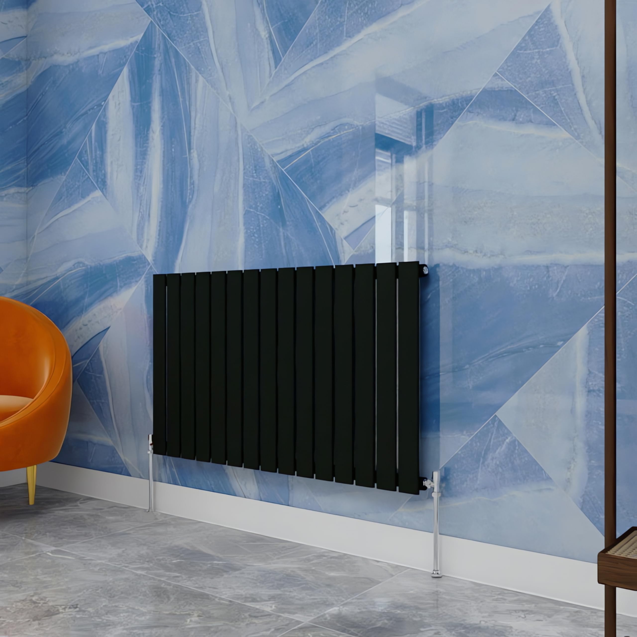 Simple Bathrooms Black Central Heating Radiator,600X1020mm Horizontal Flat Single Panel Column Energy-Efficient For Morden Multi-Scene