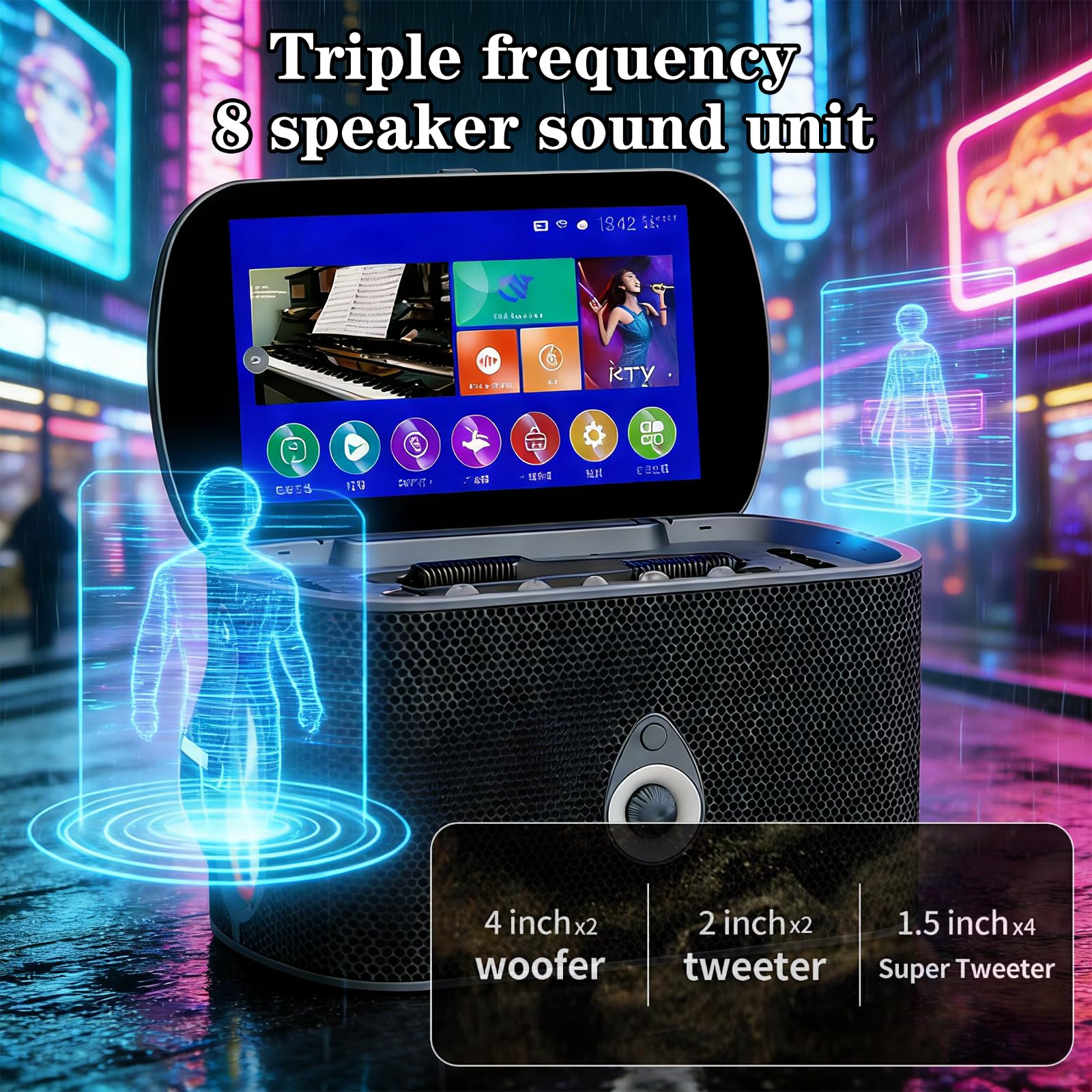 Macchina Karaoke per Adulti con Schermo di Visualizzazione dei Testi, 2 Microfoni, Sintonizzazione Automatica ed EQ, Altoparlante da 60-600 W, Connessione TV,Sistema Karaoke Portatile per Casa e Feste