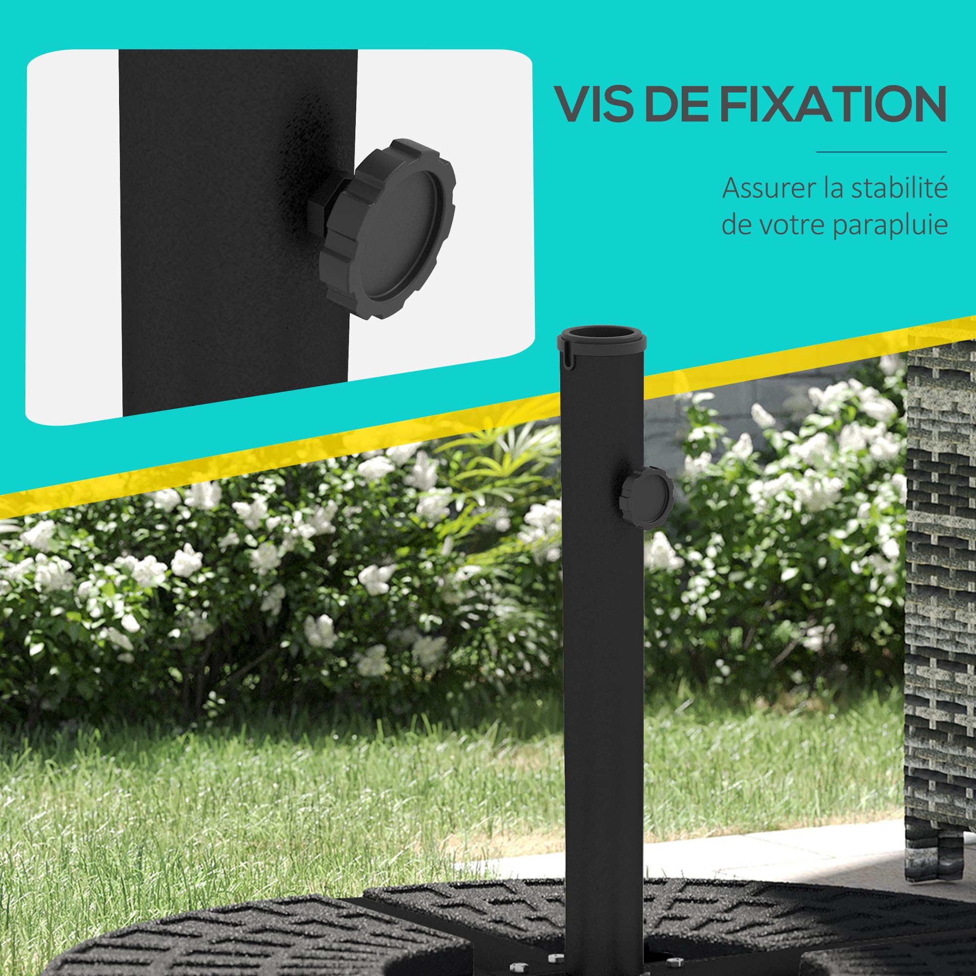 Outsunny Pied de Parasol Base de Parasol 3,8 KG Support de Parasol croisé en métal pour mât Ø 38 et 48 mm dim. 100L x 100l x 75H cm Noir