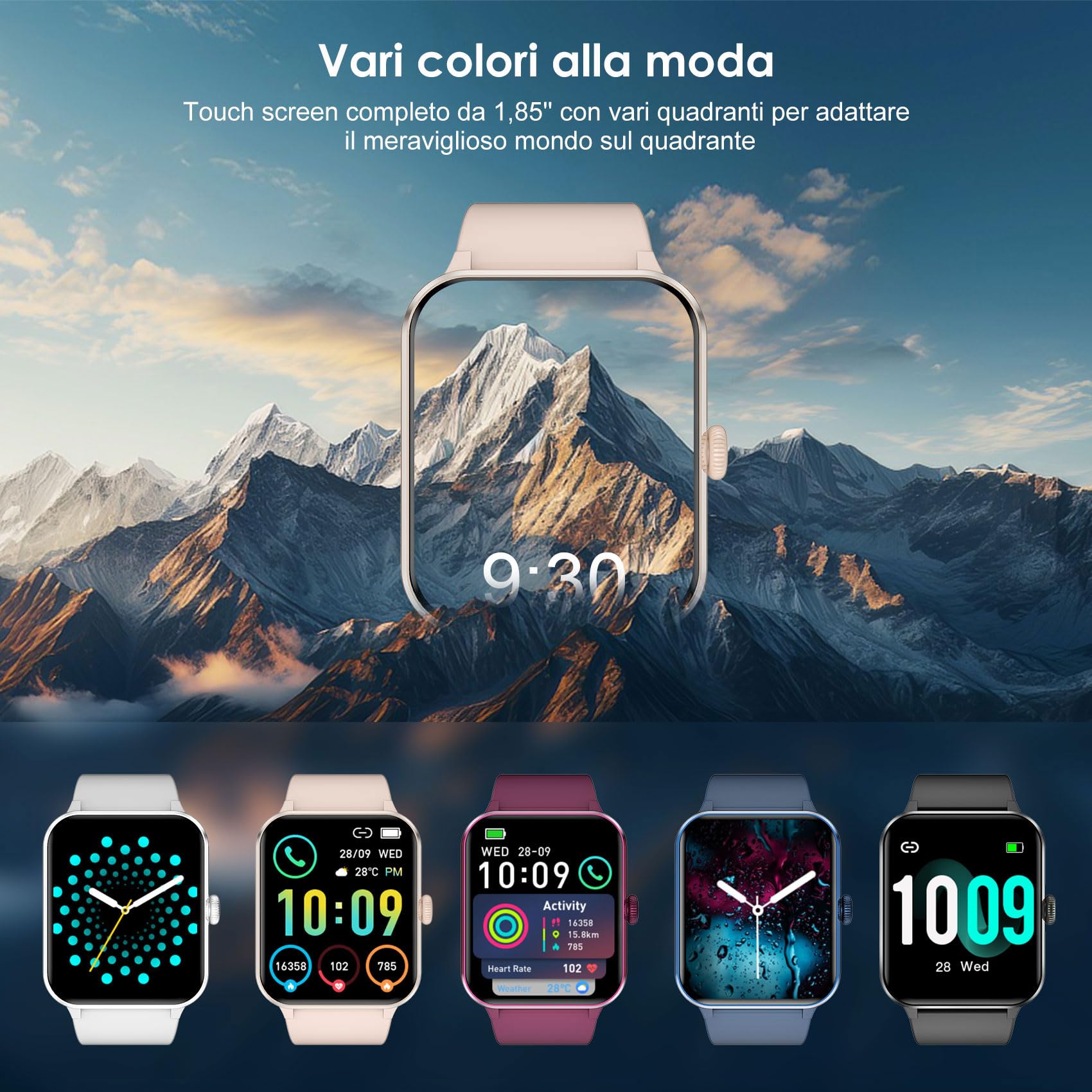 IOWODO Smartwatch,Orologio Fitness per Donna,1.85'' Smart Watch con Risposta Chiamate, Monitor del SpO2/ Sonno,24H Cardiofrequenzimetro,100 modalità Sportive,Fitness Tracker per Android iOS