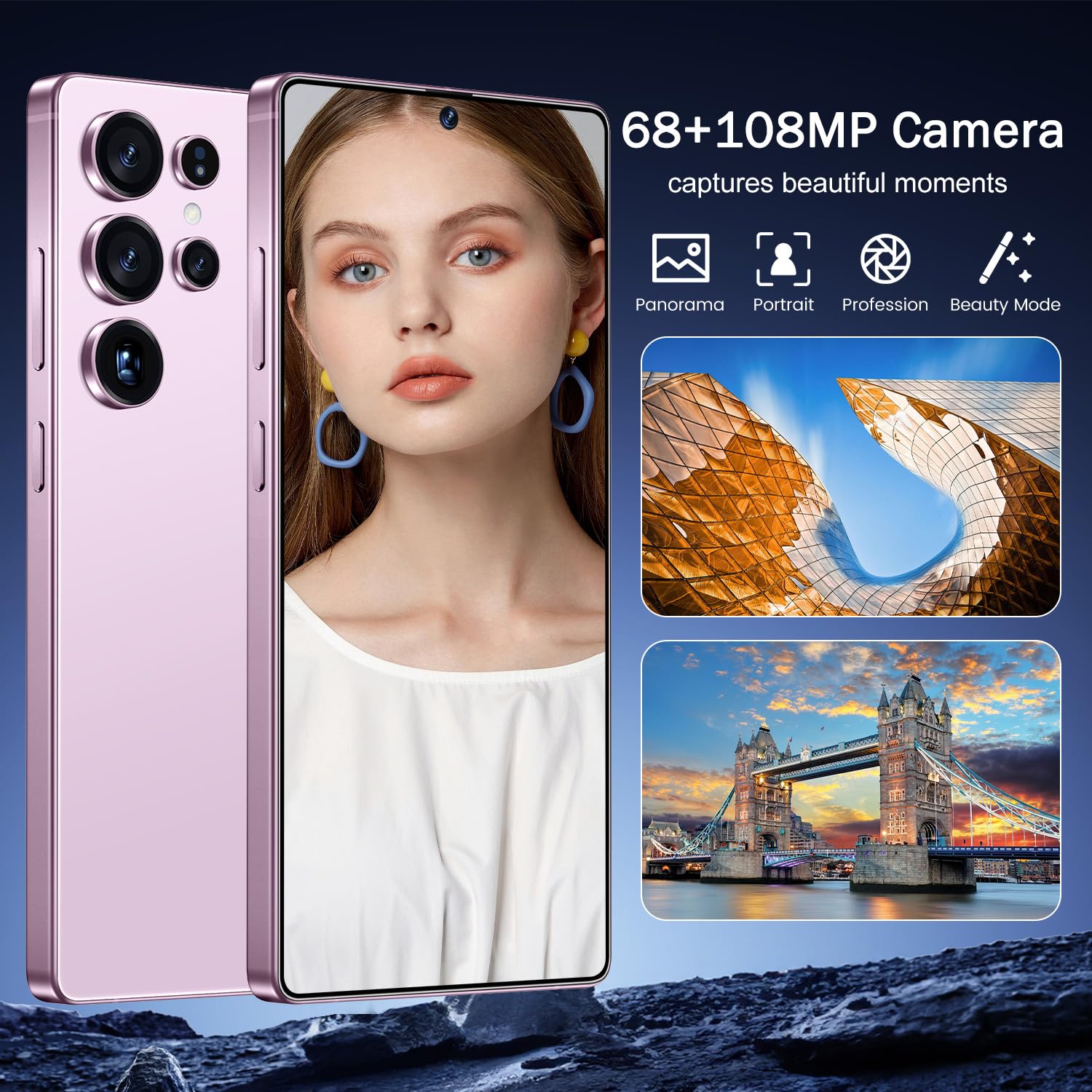 I25 Ultra 5G Unlocked Smartphone,12GB+512GB Fully Cell Phone for Android 14, 6.99" Unlocked Cell Phone, 7000mAh, 68MP+108MP Dual Camera/Dual SIM (Pink)