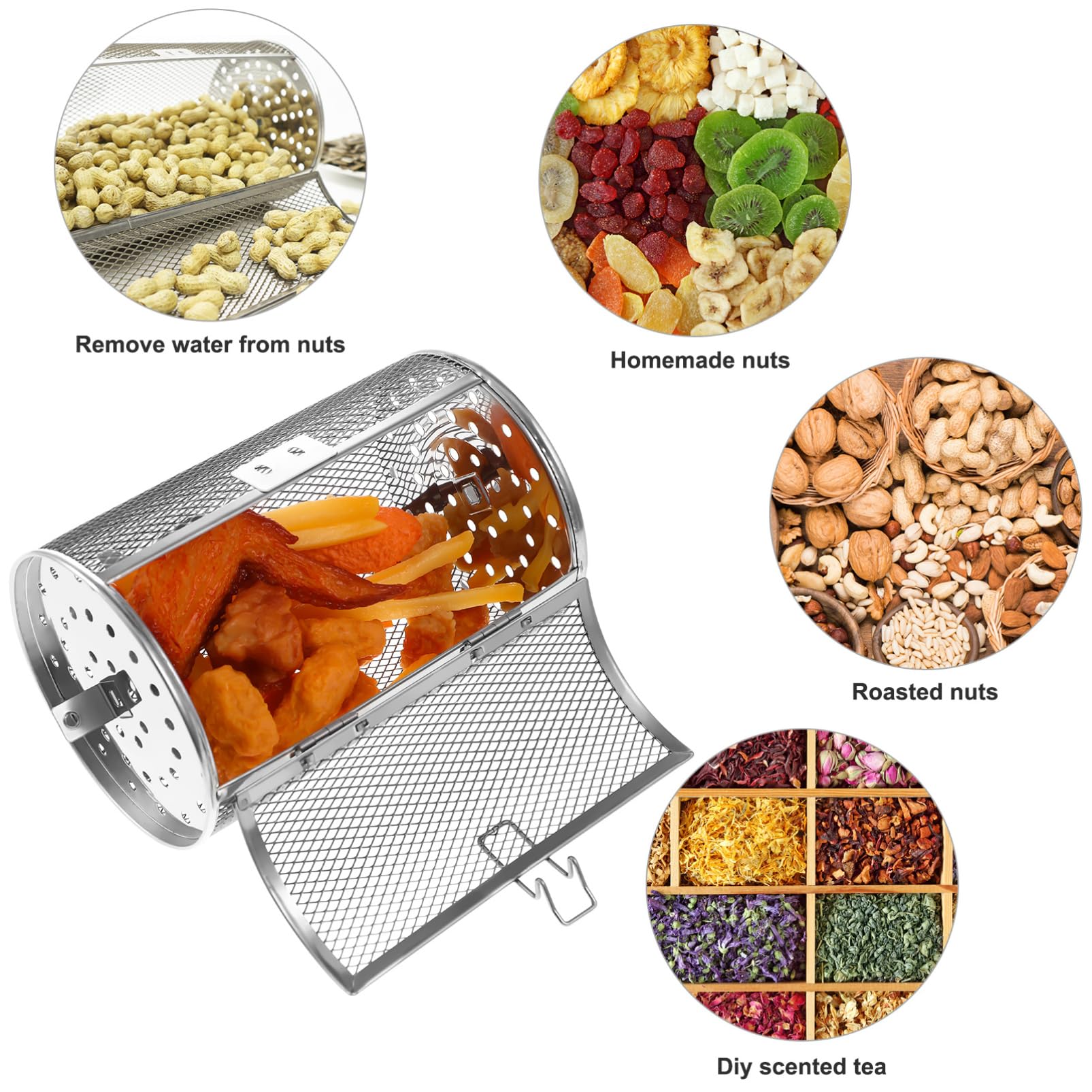 CALLARON Air Fryer Rotisserie Basket - Stainless Steel Rotating Basket for Air Fryer, Rotisserie Cage with Locking Latch, for Fries, Nuts, Coffee Beans, Chicken, 7.09 x 4.72 x 4.72inch