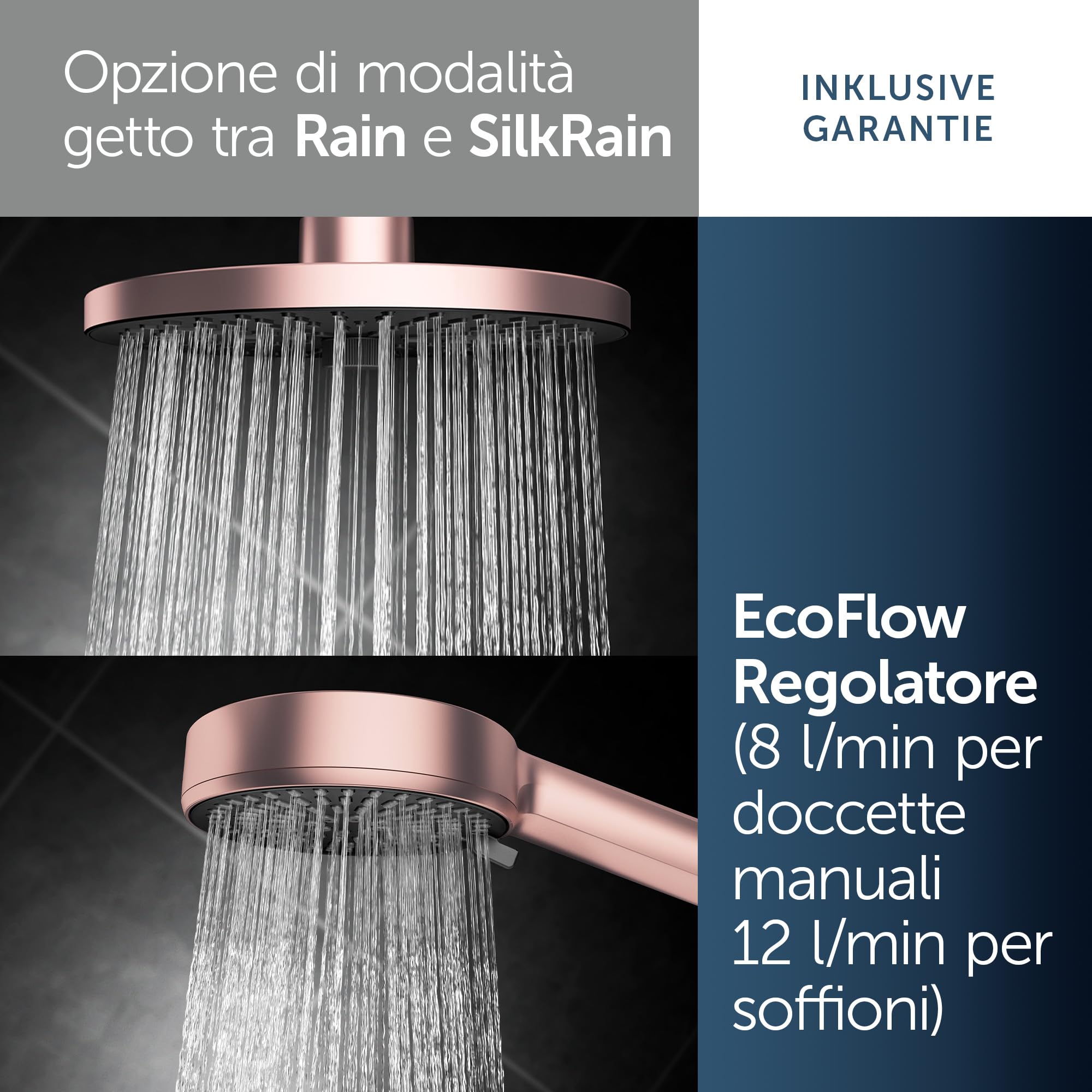 Ideal Standard Ceratwist Alu+ Colonna doccia, Realizzata con l'100% di alluminio riciclato, doccia a risparmio idrico con tipi di getto variabili – Rosé (338x501x1104 mm)