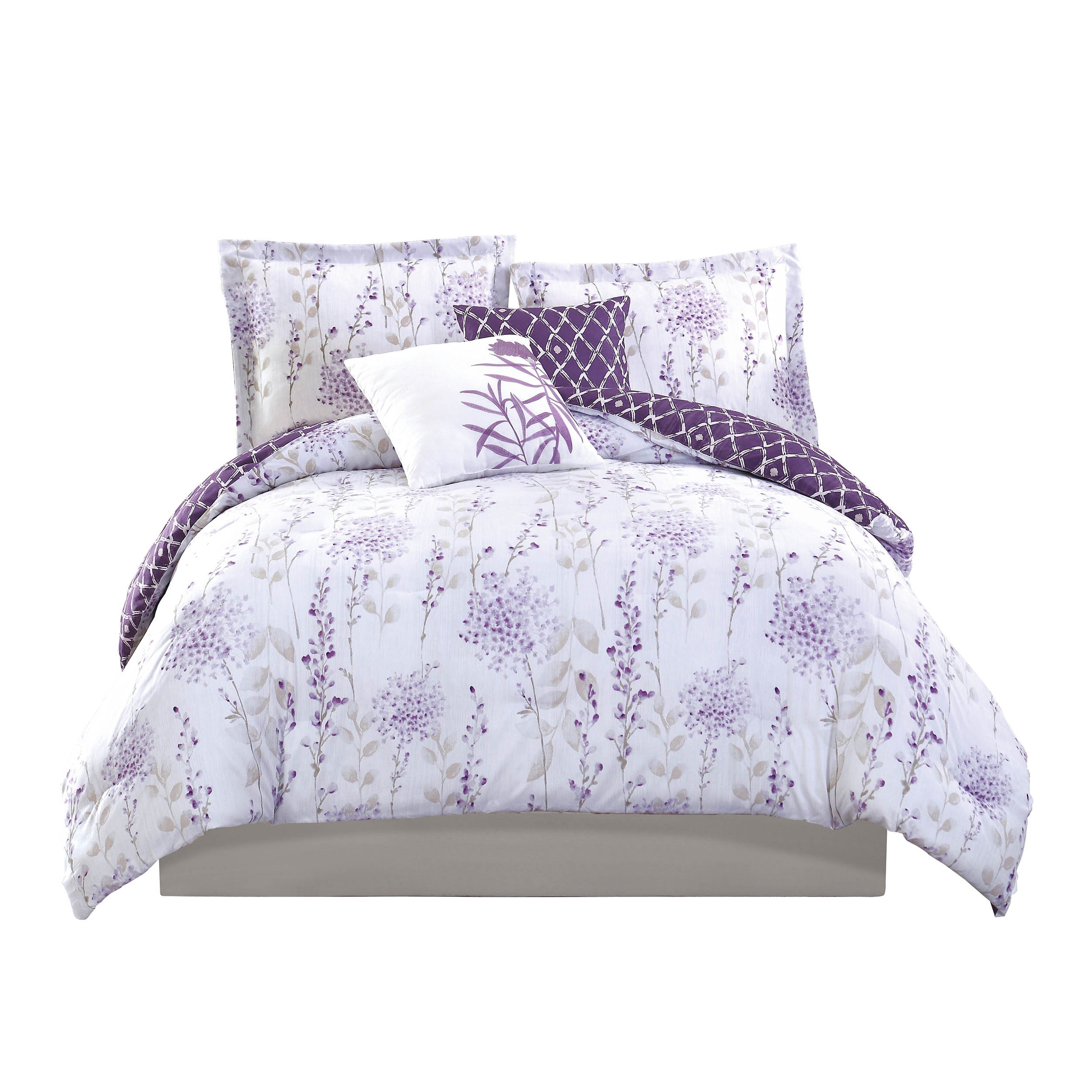 Boho Living – Comforter Set , Fresh Meadow Full/Queen Bedding , 5 Piece Set , Includes Reversible Comforter, 2 Decorative Pillows & 2 Pillow Shams , Polyester , Microfiber , Bedroom Décor , Lilac