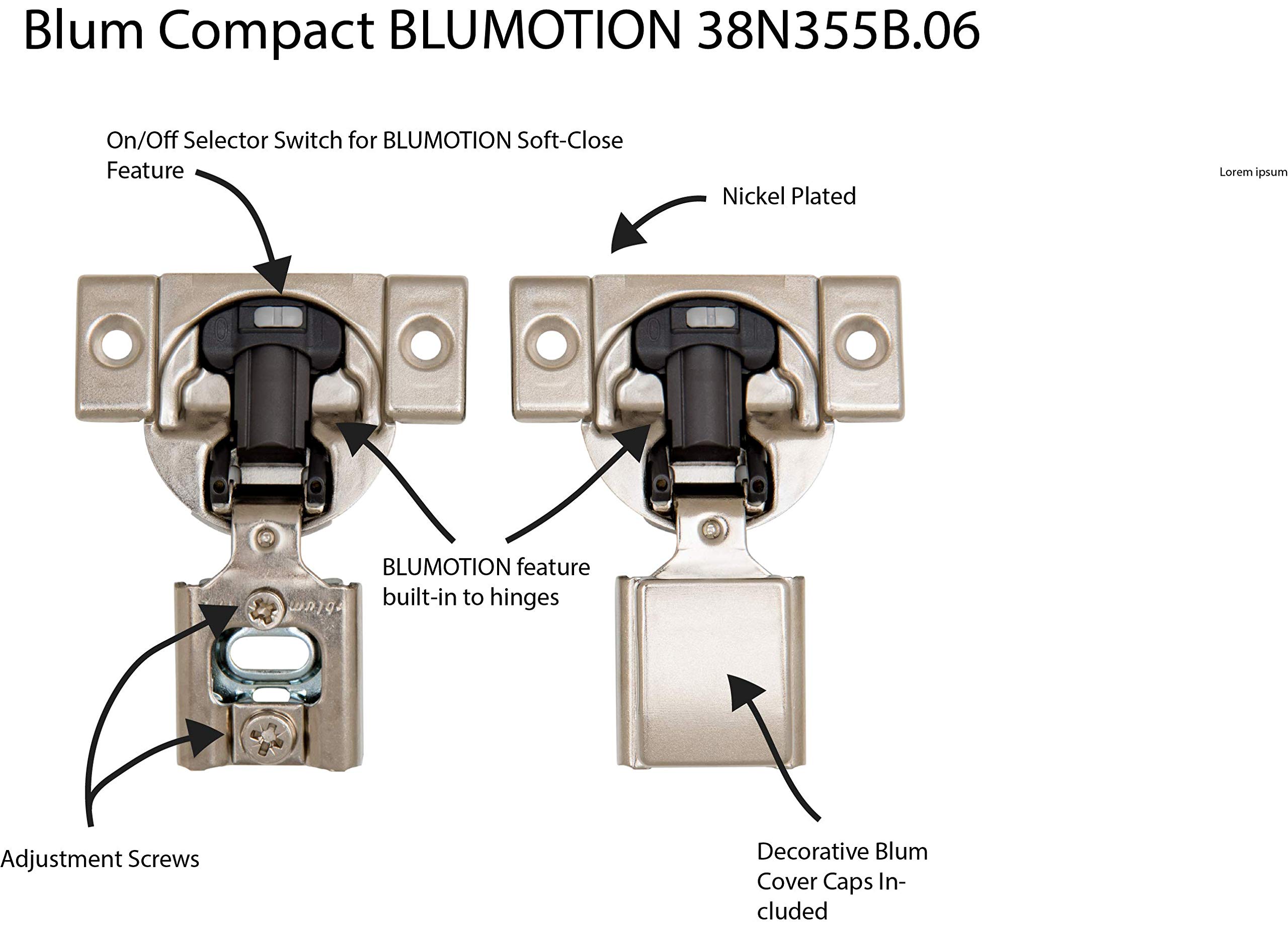 Blum (20 Pack) 3/8" Overlay Soft Close Hinge 38N355B.06 105° Blumotion