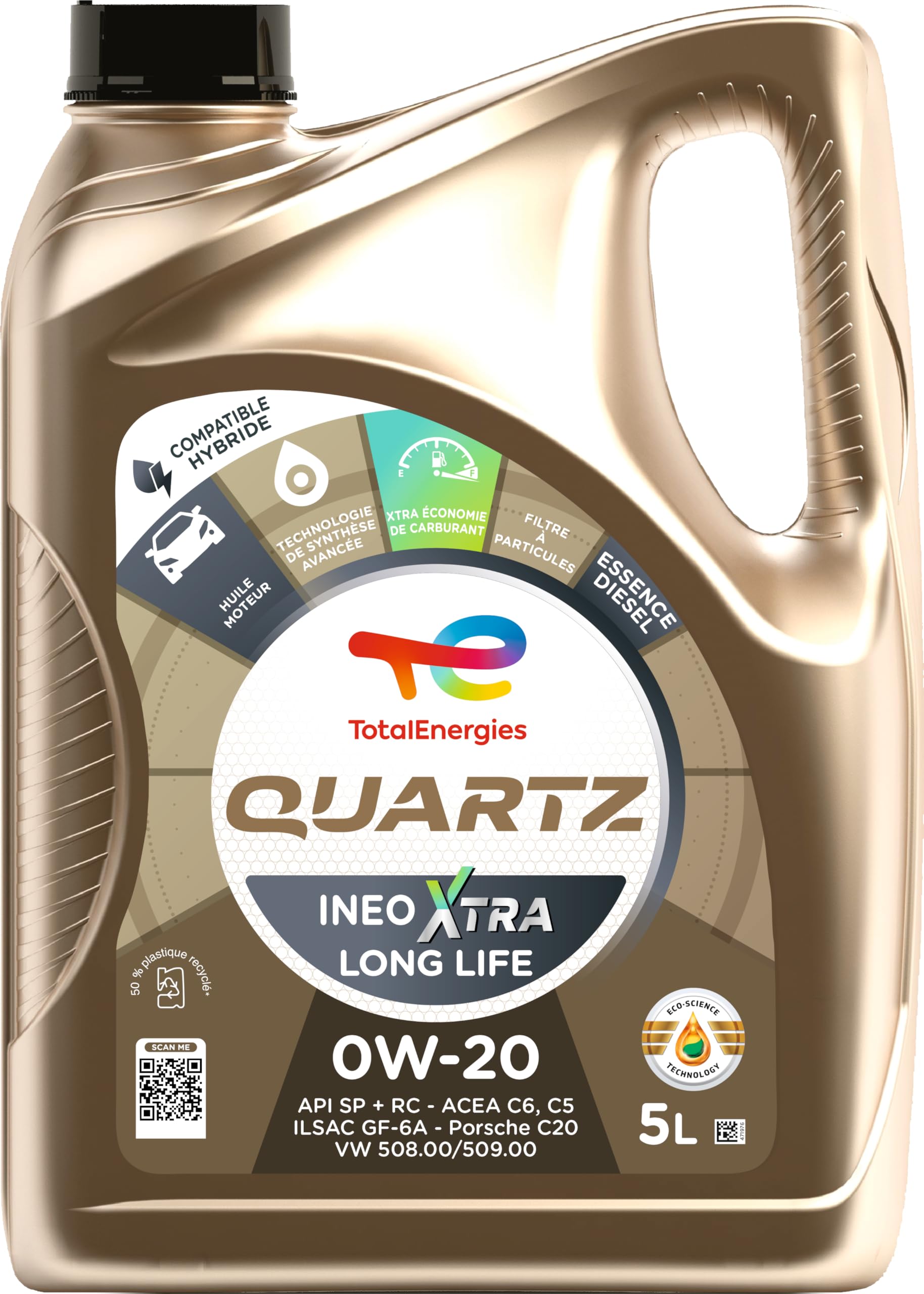 TotalEnergies Quartz Ineo Xtra Long Life 0W-​20, Huile moteur essence et Diesel, 5 litres