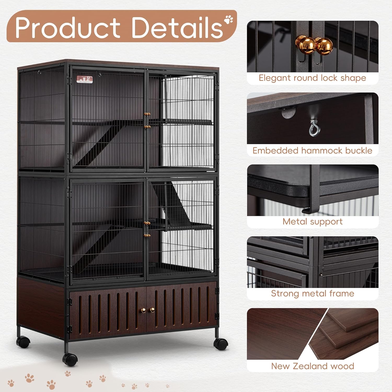 Fragess Metal Large Guinea Pig Cages 5 Levels, 60" H Rolling Ferret Cage with Removable Ramps & Double Door, Cage with Locker, Squirrel Cage Christmas Decoration Pet Crate Furniture