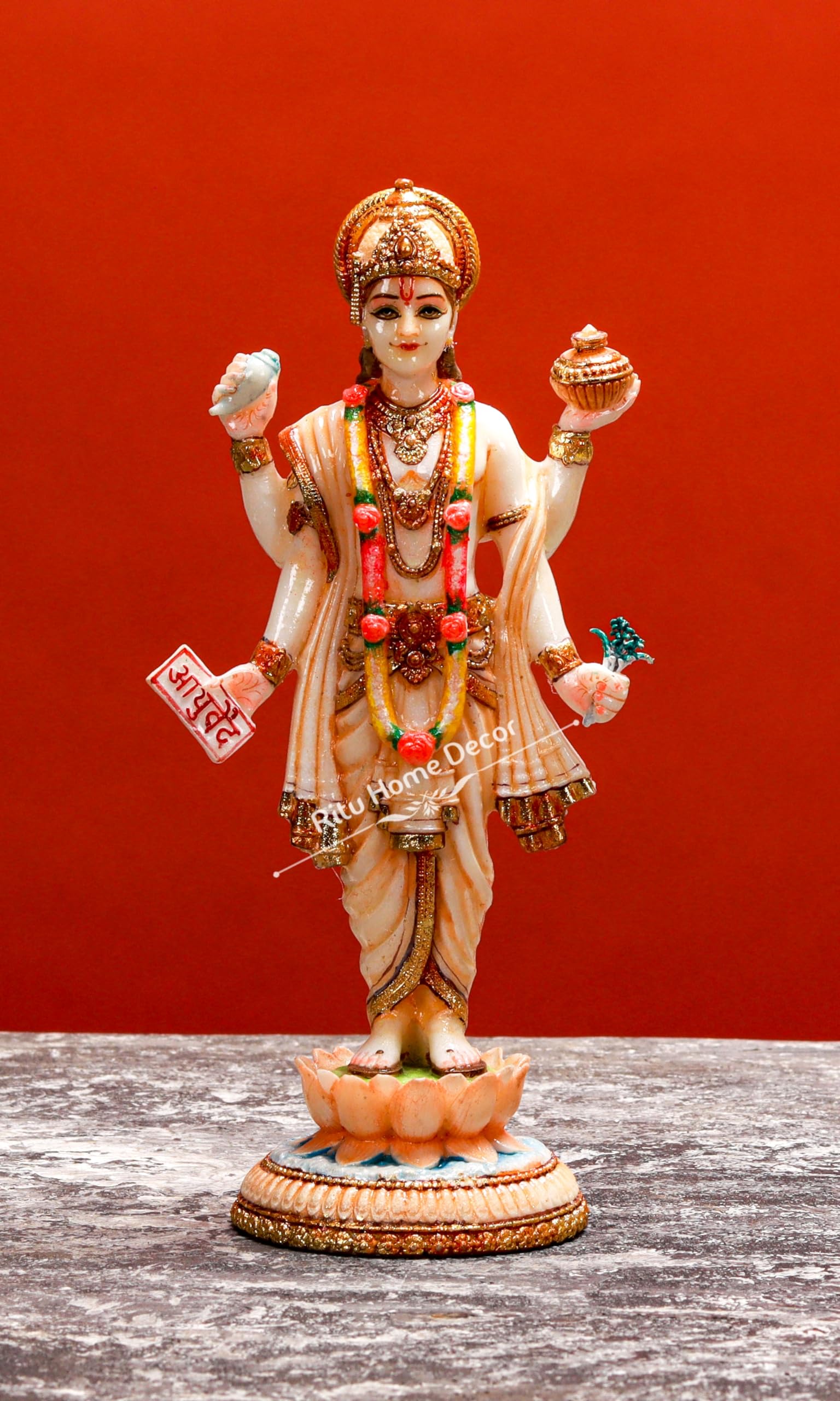 God Dhanvantari Statue - 20cm Brown Finish Lord Dhanvanthri Idol - Dhanwantri Sculpture - Hindu Medicine God - Vishnu Statue - Ayurveda God