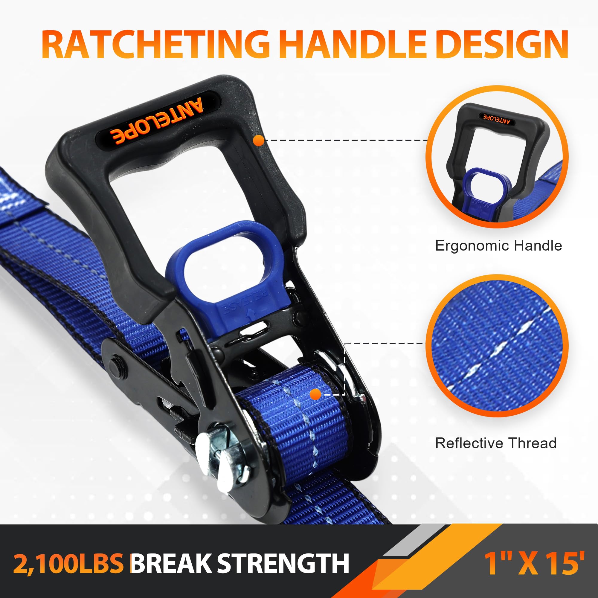 A ANTELOPE Ratchet Tie Strap Set of 4-2100 LBS Breaking Strength, 1