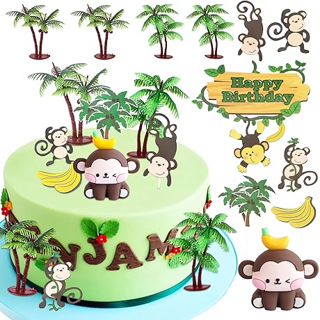 11 PCS Monkey Cake Decorations-Monkey Cake Topper Monkey Birthday Deco Banana Cake...