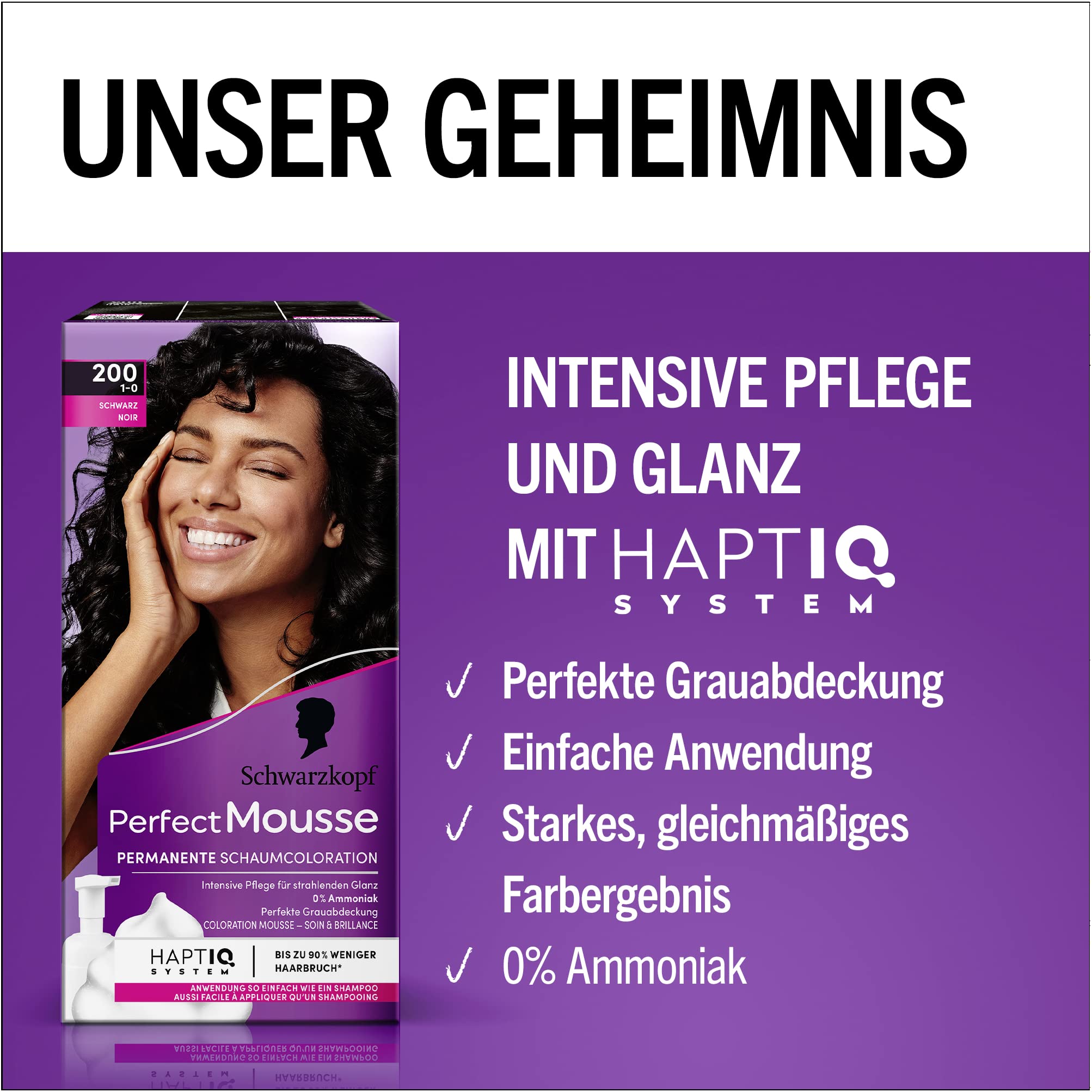 Schwarzkopf Perfect Mousse permanentna farba piankowa 200/1-0 czarna (3 x 92,5 ml), farba do włosów z perfekcyjnym pokryciem szarości, koloryzacja dla intensywnej pielęgnacji i promiennego połysku