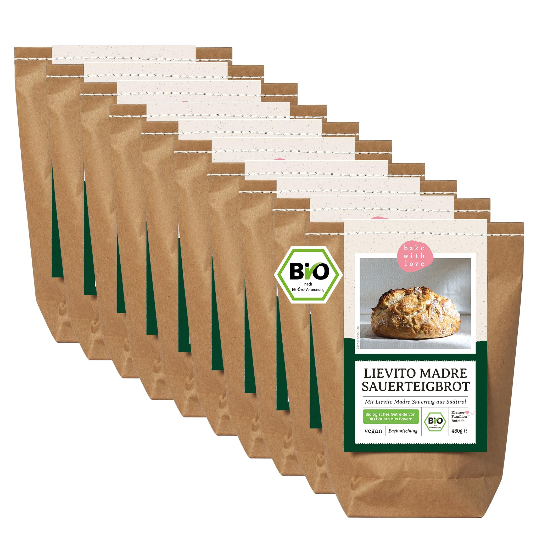 Bio Lievito Madre Brot Backmischung - Brotbackmischung italienisches Weißbrot mit Sauerteig - Brotbackautomat geeignet - Bake with Love - (10er Pack)