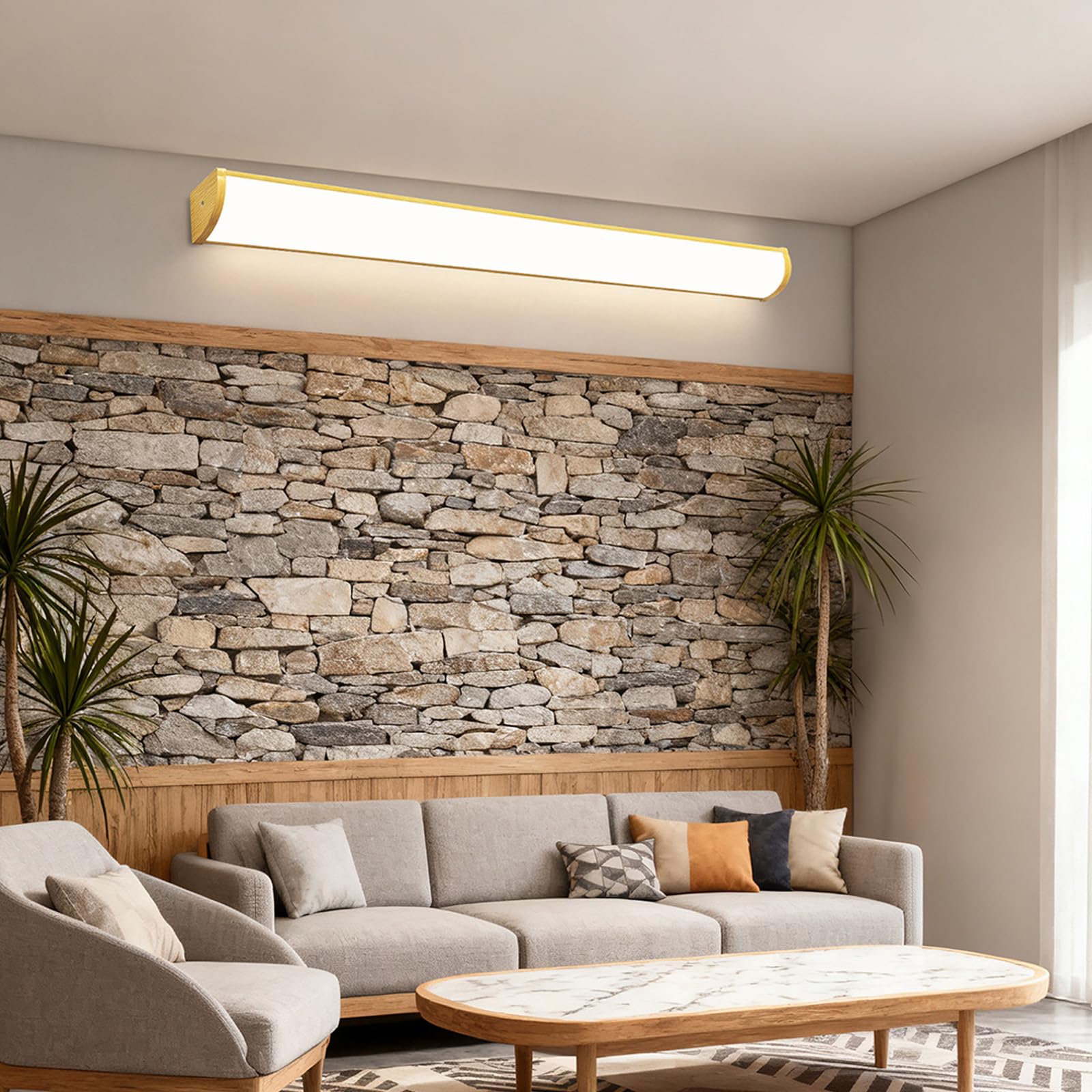 LED Innen Wandleuchten mit Fernbedienung Dimmbare Wandbeleuchtung Spiegelleuchte Modern Lange Aluminium Wasserdicht Wandleuchte Wohnzimmer Schlafzimmer Badezimmer Flur (Holzmaserung,120cm)
