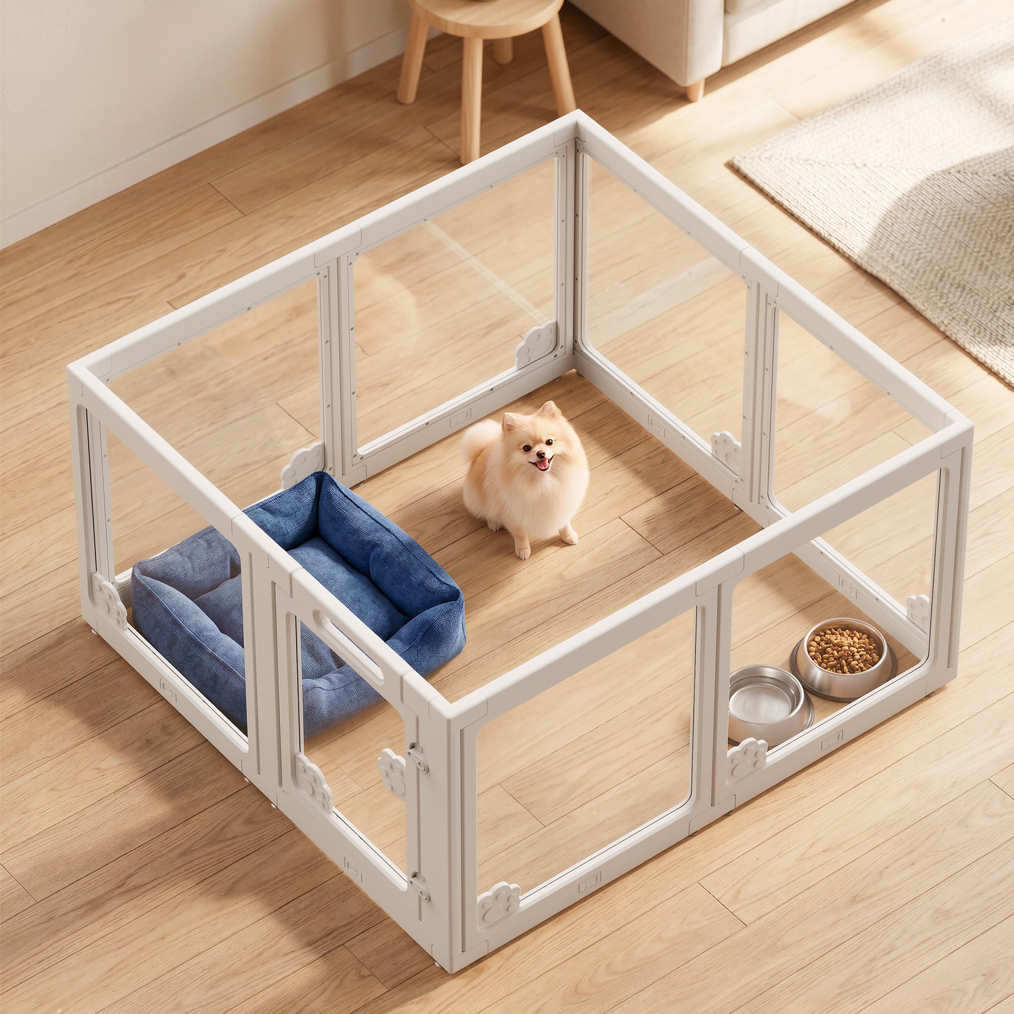 Dog Playpen Indoor, Transparent Acrylic Dog Pen for Small and Medium Dogs, High 60cm Pet Cat Play Pen (8 Panels, 100 * 100cm)