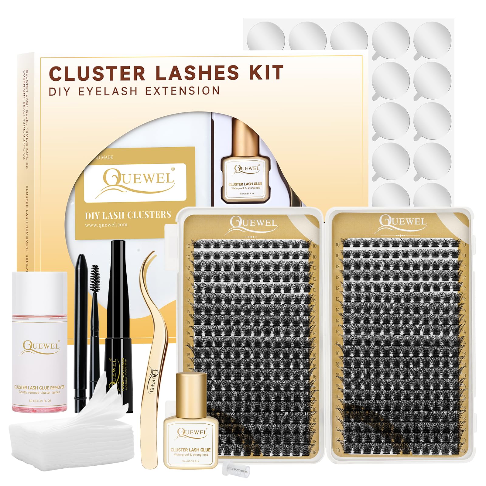 QUEWEL Cluster-Lashes 72 Pcs Individual-Lashes Wide Stem C/D Curl 8-16mm Length DIY Eyelash Extension Individual-Cluster-Lashes Natural&Mega Styles for Personal Makeup Use at Home (Mega-D-MIX8-16) — view 28