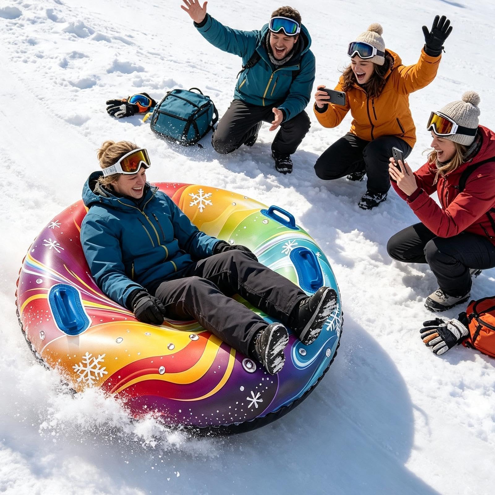 Tubo Nieve Hinchable Deslizante Balsa Hinchable y Remolcable con Asas de | Tubo nieve para actividades al aire libre en parque, playa, piscina, río, lago, esquí y invierno