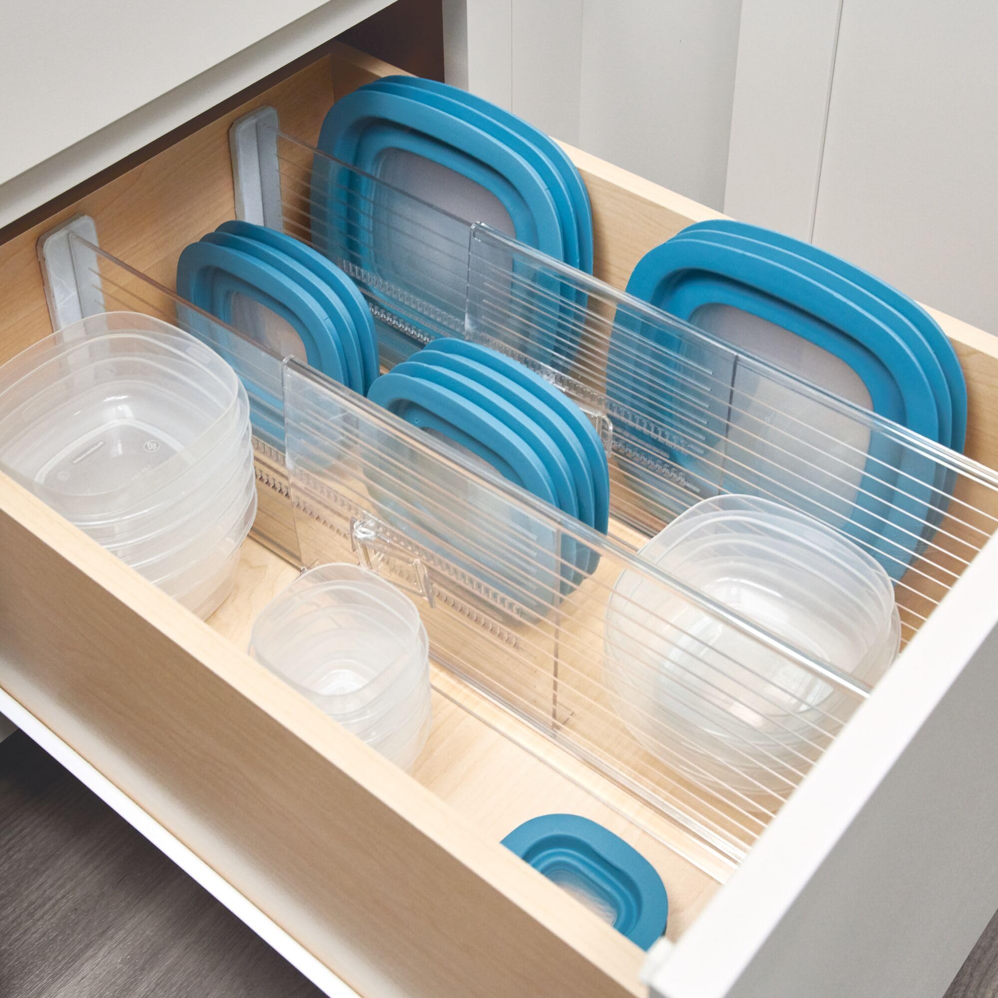 iDesign Divisori profondi espandibili per cassetti da cucina, comò o scrivania, set di 8 pezzi, trasparente