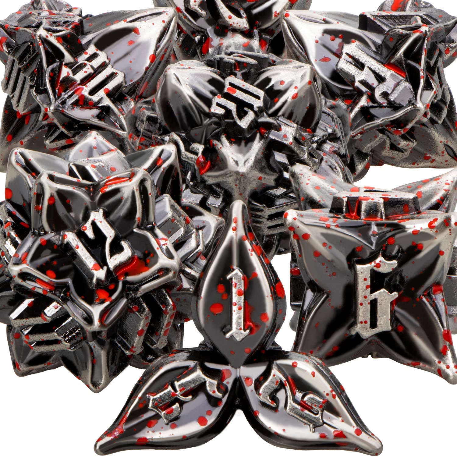 ARUOHHA DND Metal Dice Set Blood Leaf Design Polyhedral Dragons Dice with Box, 7PCS Dungeons D and D Dice RPG Role Playing Games D20 D12 D10 D8 D6
