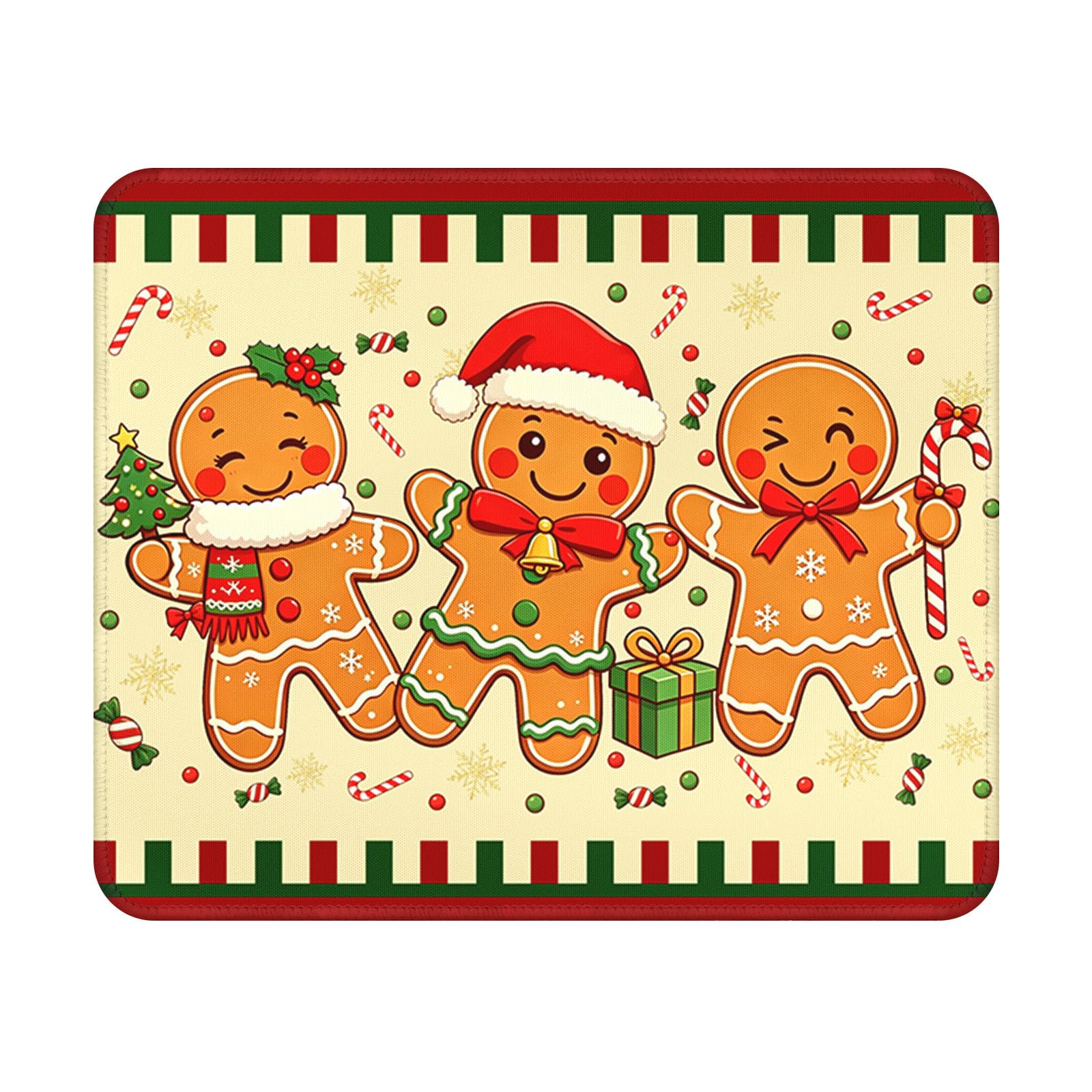 Beige Xmas Gingerbread Mouse Pad 9.5x7.9 Inch with Anti-Slip Rubber Base