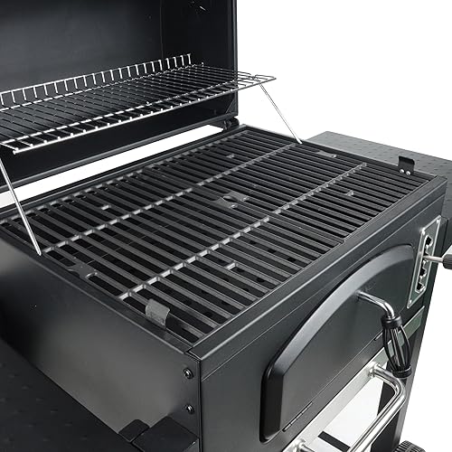 Miniatura 7 de Grill Boss - Parrilla para barbacoa de carbón de 24 pulgadas con estantes laterales, termómetro integrado, color negro