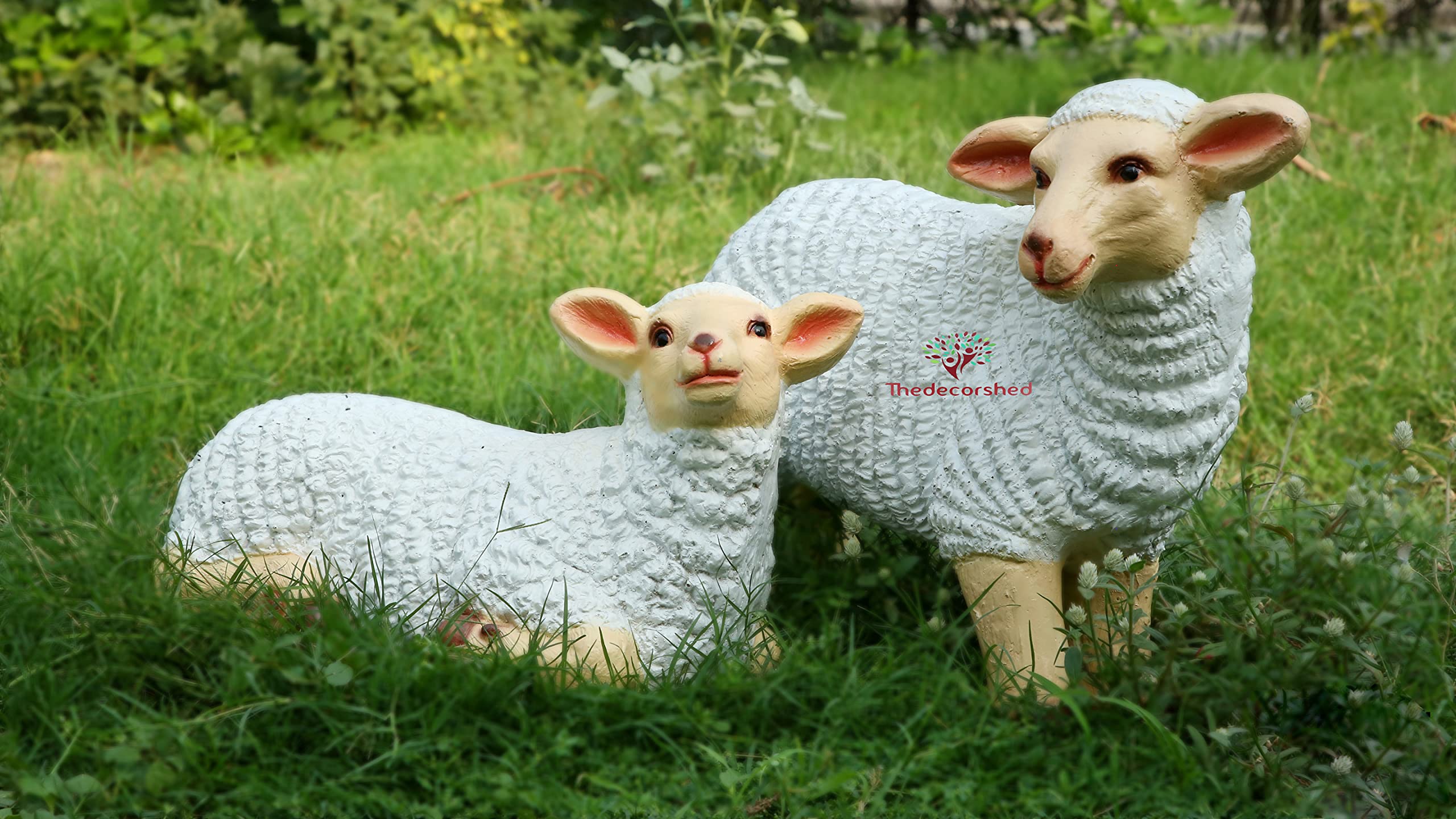 The decorshed Sheep Set of 2 Figure for Garden, Garden Statues, Animal Figure for Garden, Garden Decor Animals(Sheep Set of 2, Resin Statue,White)