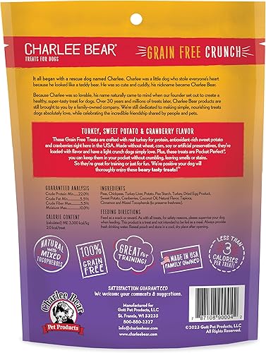 Miniatura 2 de Charlee Bear Crunch - Golosinas para perros sin granos, pavo, batata y manzana, bolsa resellable de 8 onzas, golosinas de entrenamiento bajas en