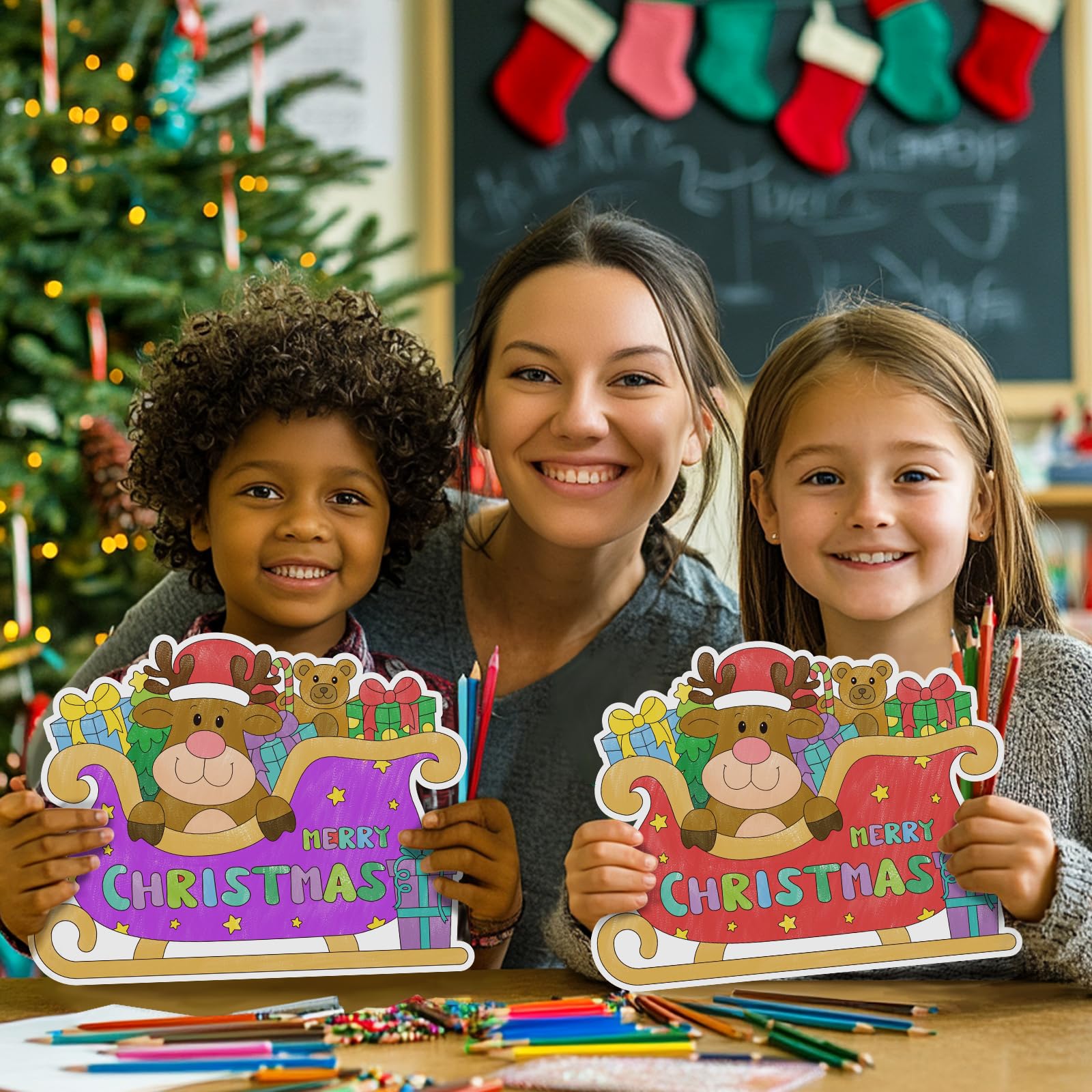 FLYAB Manteles individuales de Navidad para niños, 10 x 13 pulgadas, 12 manteles individuales de papel desechables de doble cara para niños, manteles de Navidad para decoración de fiestas de