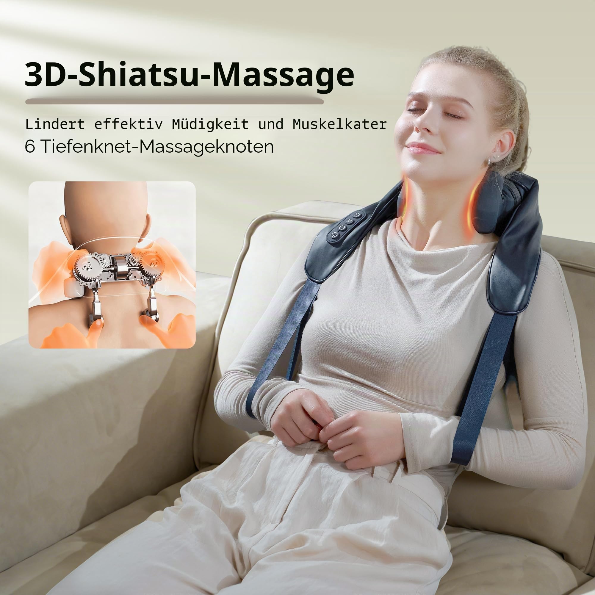 Real Relax Nackenmassagegerät mit Wärme,3D Shiatsu Rückenmassagegerät Massagegerät Nacken, Schultern,Beine, Elektrische Massagegerät Geschenke für Männer & Frauen