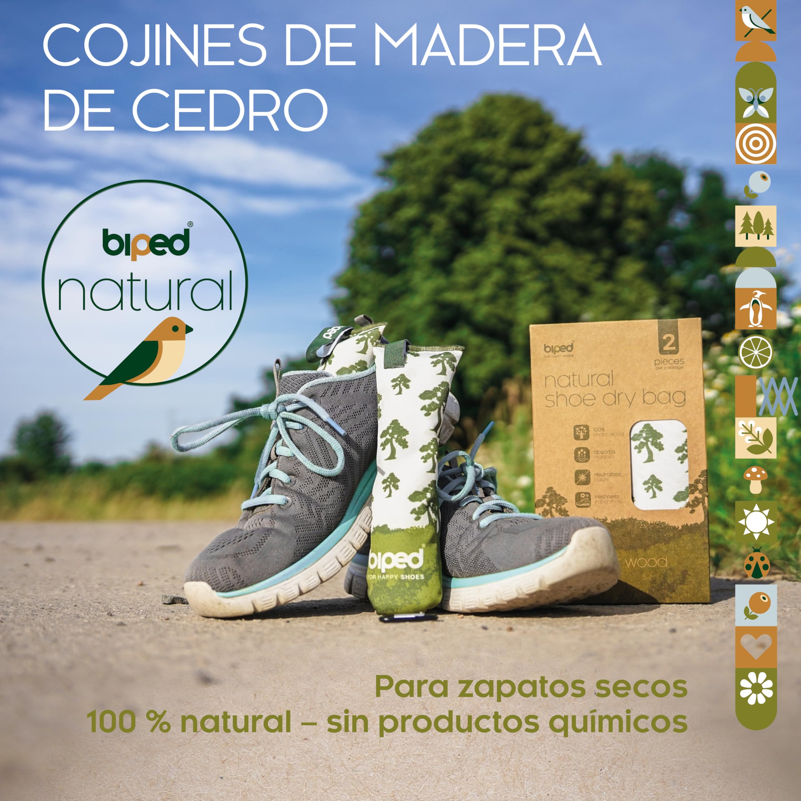 biped natural secador de zapatos de madera de cedro – 1 par de almohadillas elimina olores de forma natural – sin productos químicos – para zapatos frescos z2927