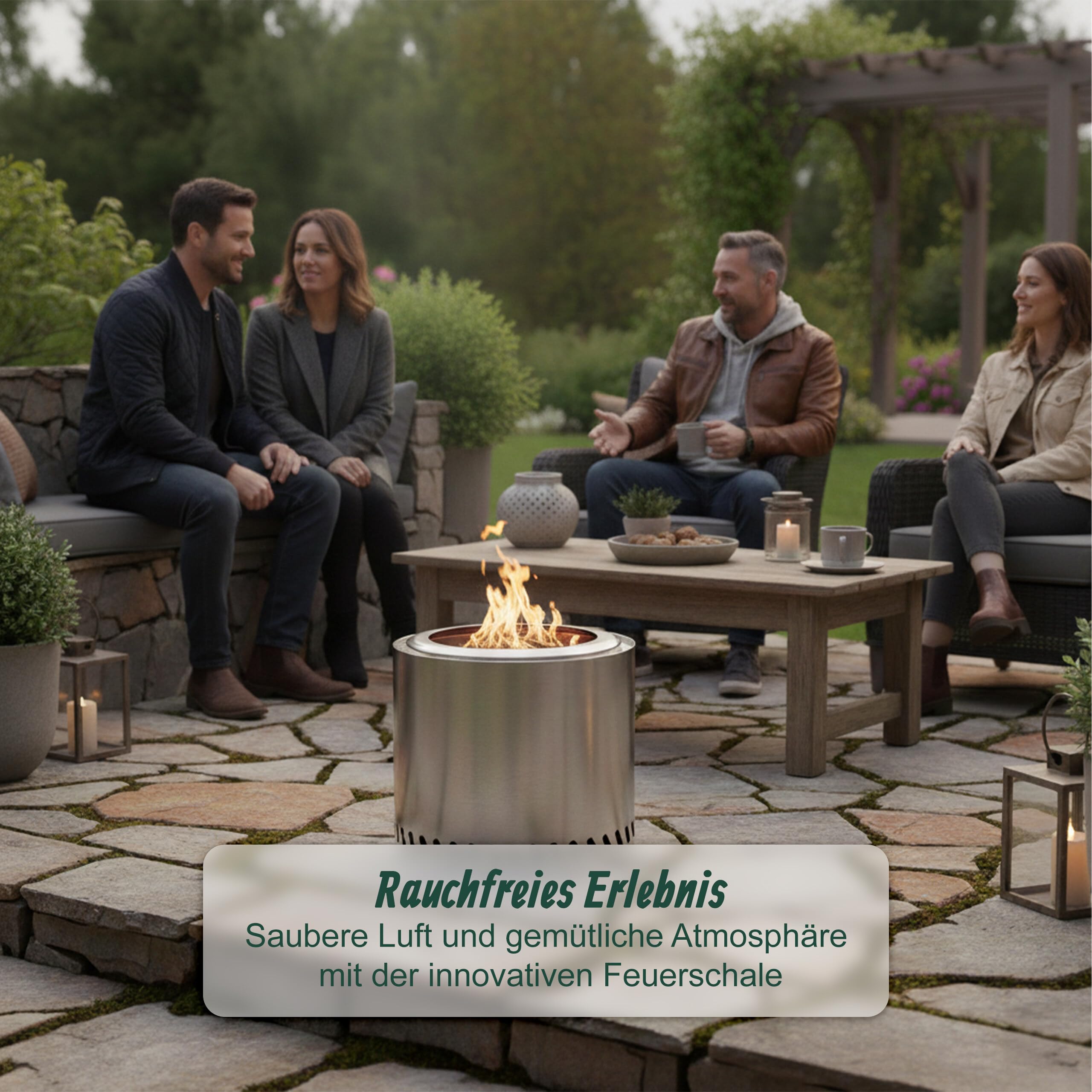 Relaxdays Feuerschale ohne Rauch, Edelstahl, HxD: 36 x 38 cm, Aschebehälter & Tasche, rauchfreie Feuerstelle, Silber