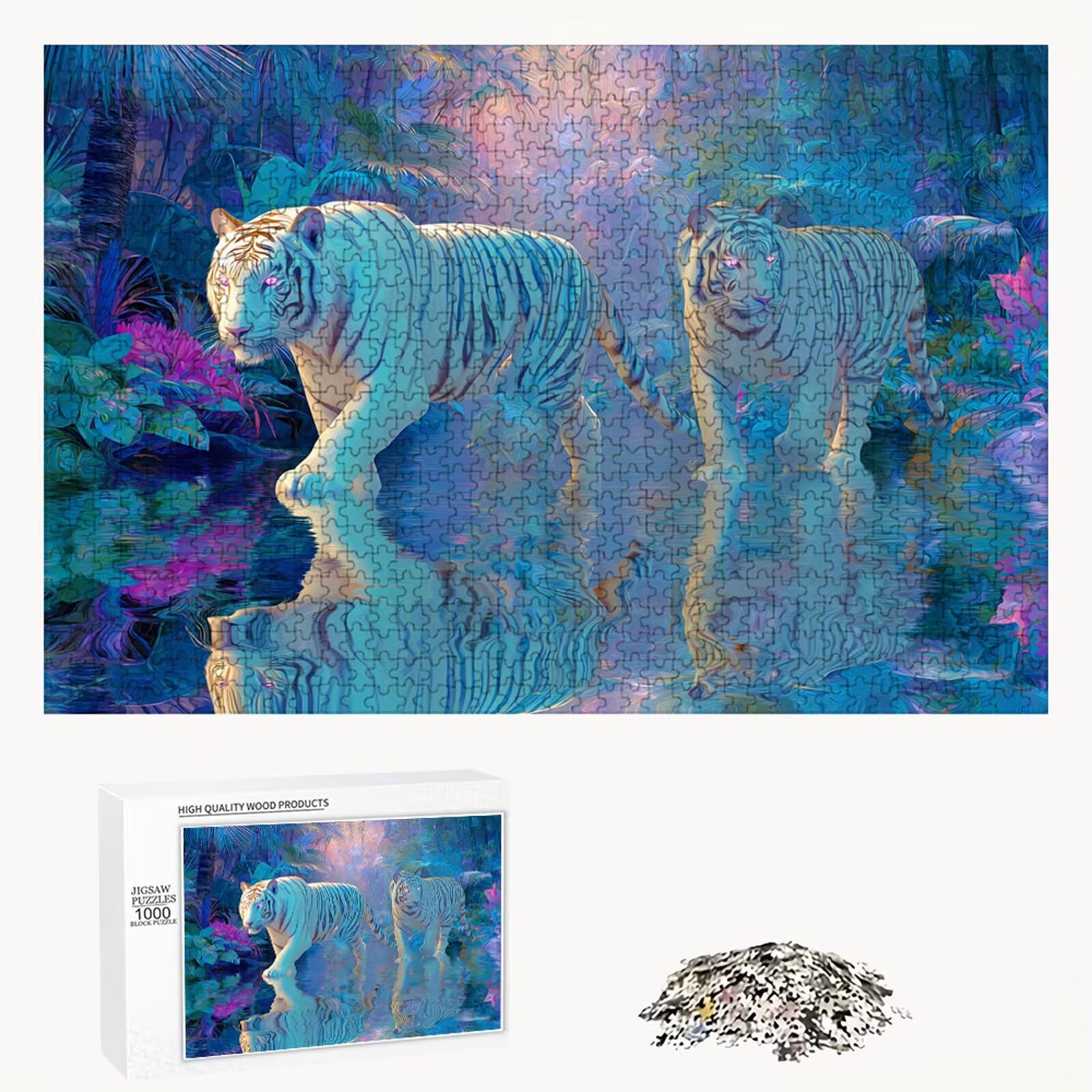 Puzzle 2000 elementów - Tygrys & Jezioro - Trwałe drewniane puzzle z literami z tyłu - 70 x 100 cm - Kreatywne hobby bez kurzu - Artykuł kolekcjonerski i 14 lat w ponad P3#346