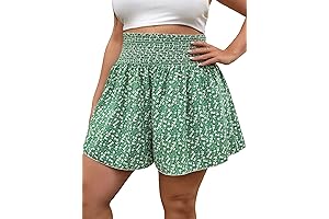 Women's Ditsy Floral Relaxed High Waisted Plus Size Shorts