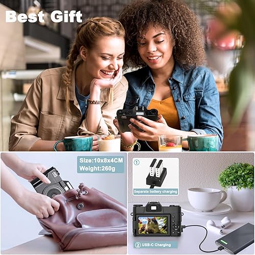 Miniatura 6 de Cámara digital 4K para fotografía y video, cámara digital de 56 MP con pantalla abatible, cámara de vlogging Ultra HD para YouTube, tarjeta 32G 16X