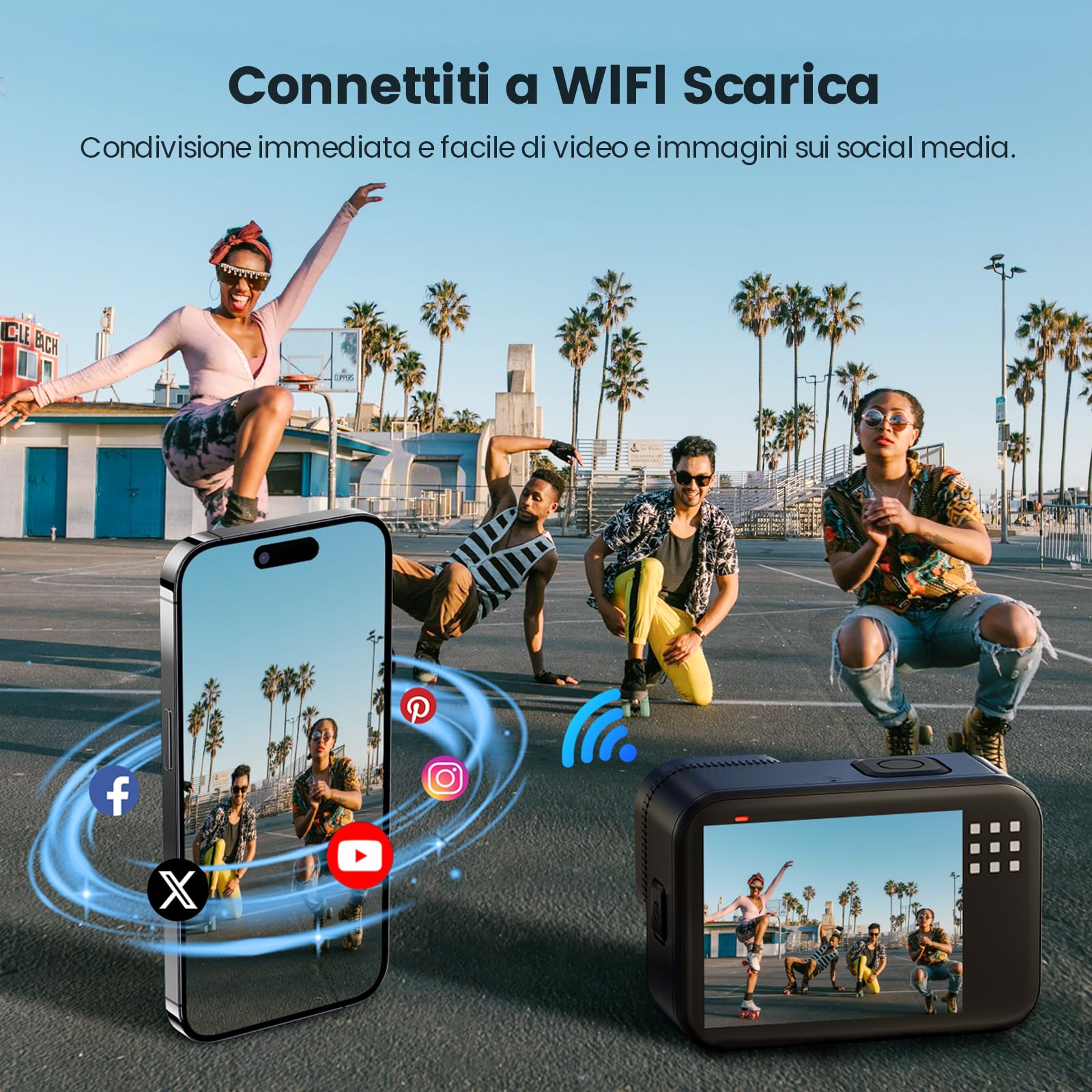 4K 60FPS 48MP Action Cam, 50ft Fotocamera Subacquea Con 64GB Scheda, WIFI Grandangolo 170° Fotocamera per Casco, Telecomando, 2 X 1350 mAh, Accesorios Multiples per Bicicletta Casco Sci Surf