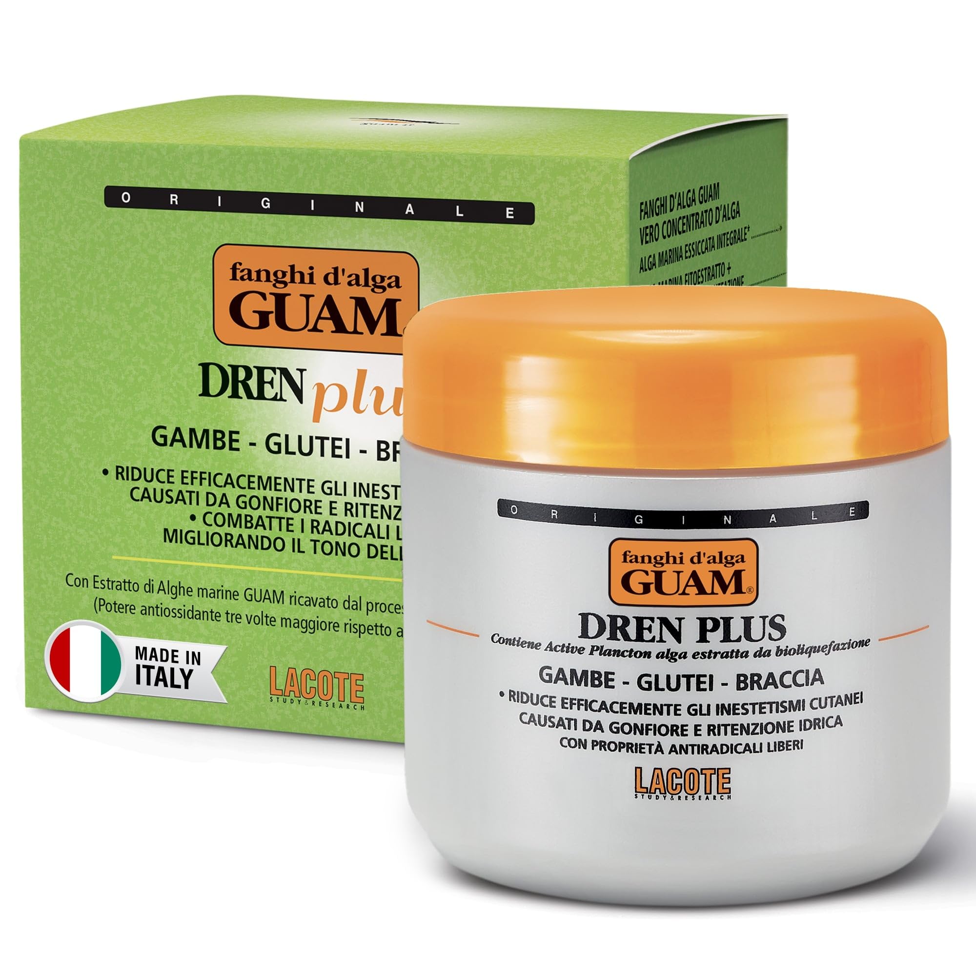 GUAM Cellulite Seaweed Mud Dren Plus for Legs, Buttocks & Arms - 500g Anticellulite Body Mask Target Fat Deposits, Swelling and Signs of Aging - Slimming, Skin Firming Antioxidant Cellulite Remover