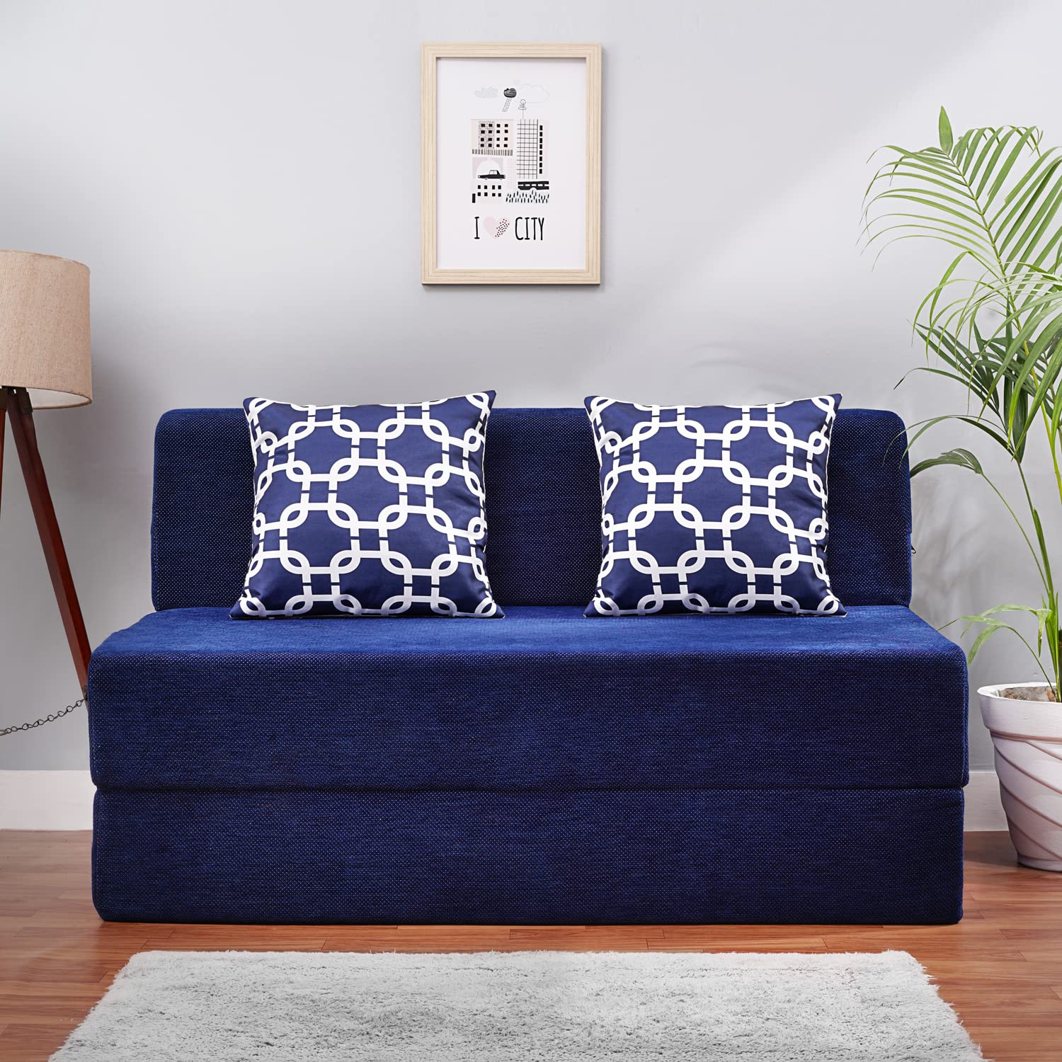 Convertible Fabric Sofa Cum Bed | Foldable Double Foam & Washable Cover with Cushions | Modern Design Use Living Room & Guest Room (Moshi-Blue-Multi-Chain, 4X6 Ft)-image-10