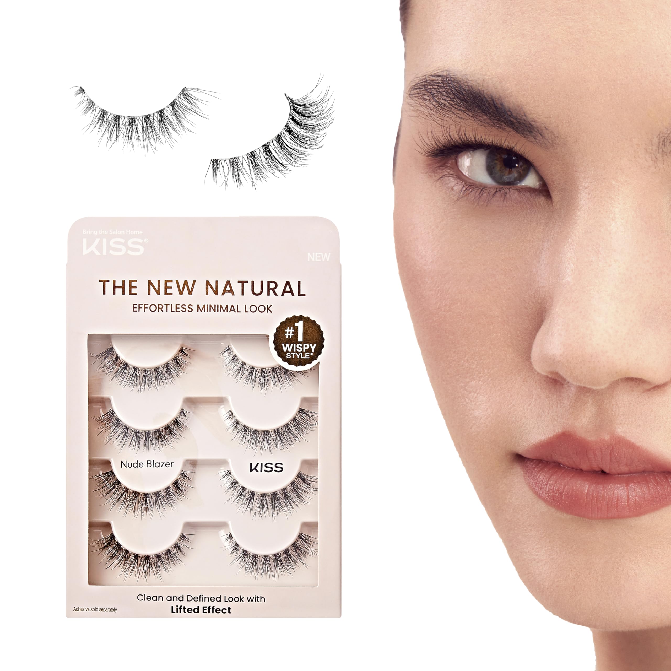 KISS The New Natural False Eyelashes Nude Blazer 12mm Includes 4 Pairs Of Lashes Easy to Apply Reusable